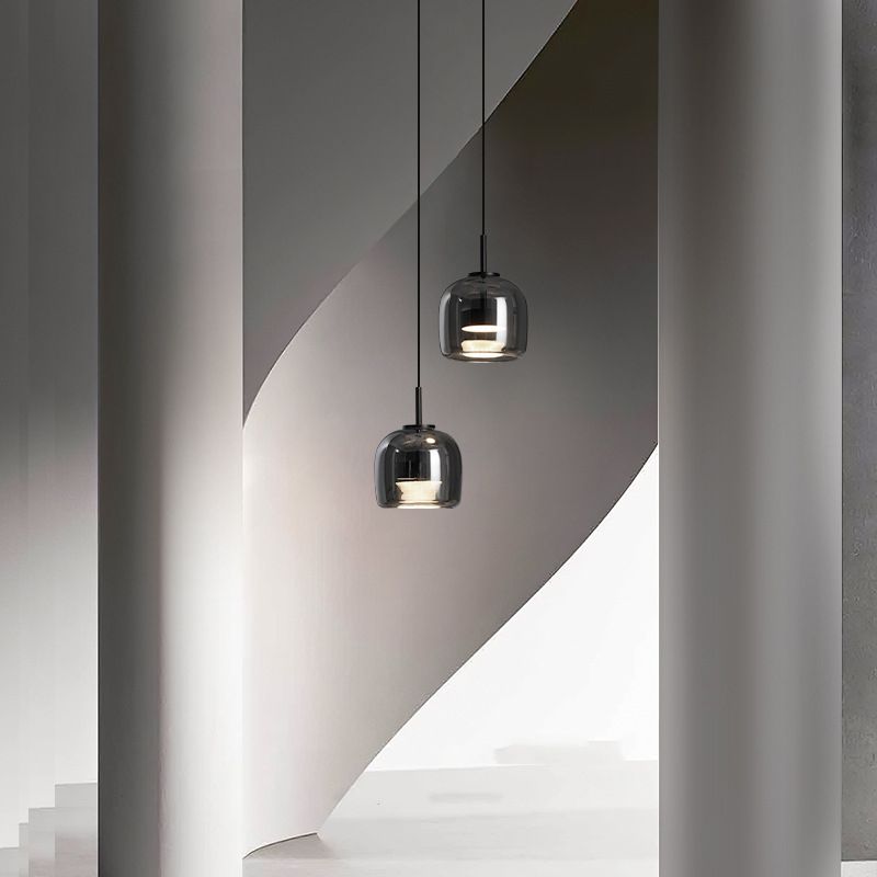 June Suspension Luminaire Design Verre Gris Fumé