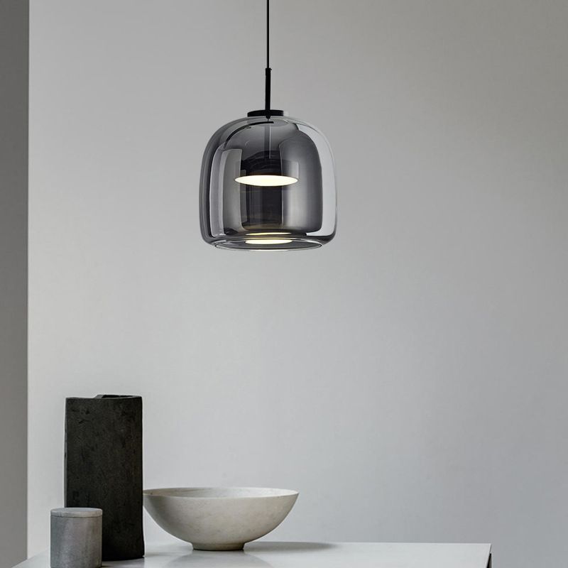 June Suspension Luminaire Design Verre Gris Fumé