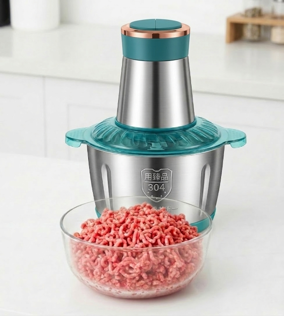 Hachoir à Viande Électrique 2L Inox – 300W | 4 Lames Acier | 2 Vitesses Multifonction