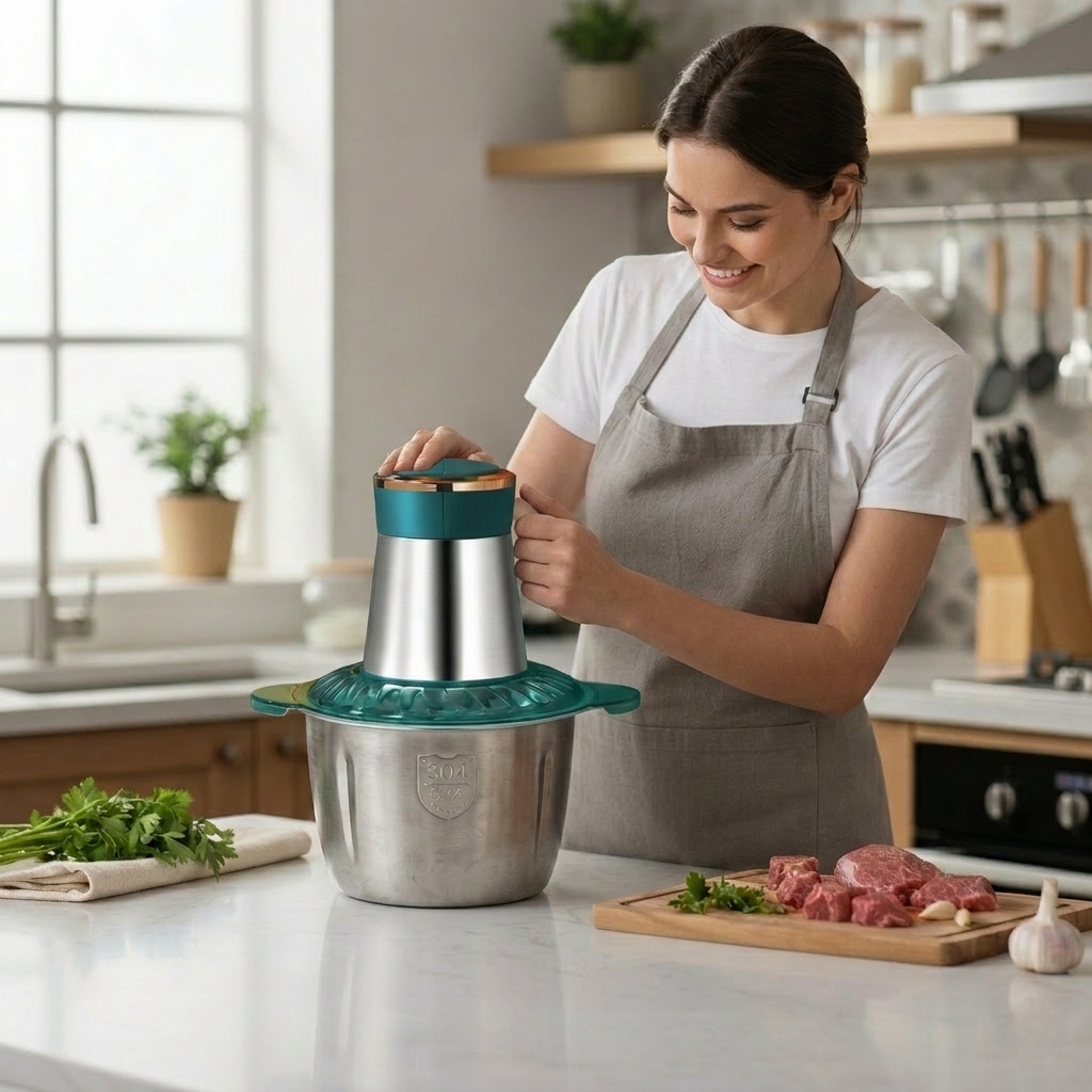 Hachoir à Viande Électrique 2L Inox – 300W | 4 Lames Acier | 2 Vitesses Multifonction