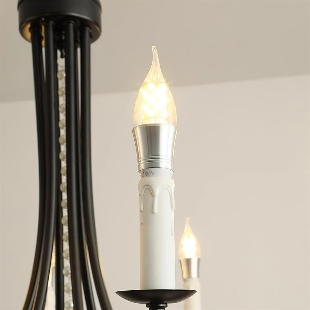 Luminaire Rococo Lustre Style Bougie Cristal Noir Pendentif
