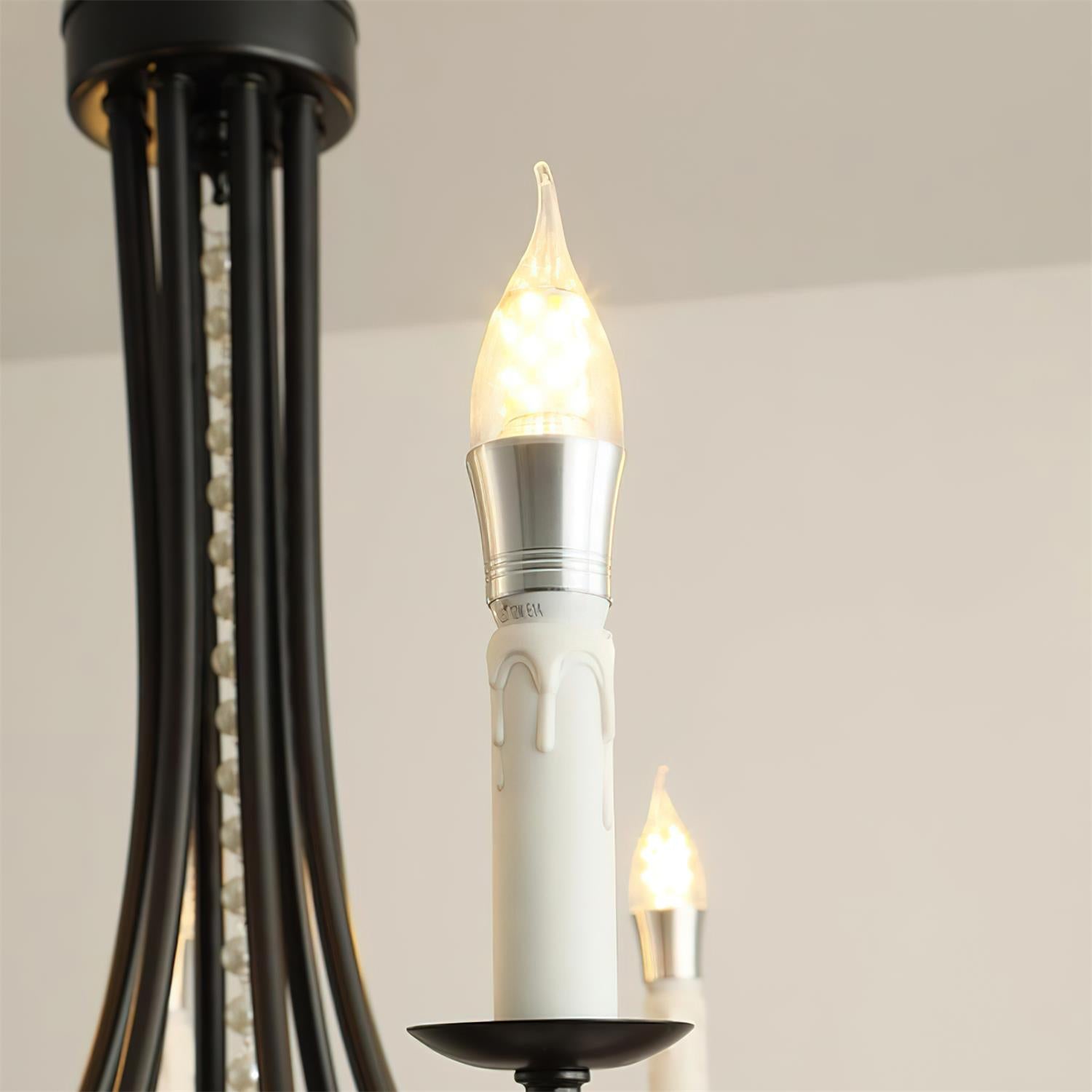 Luminaire Rococo Lustre Style Bougie Cristal Noir Pendentif