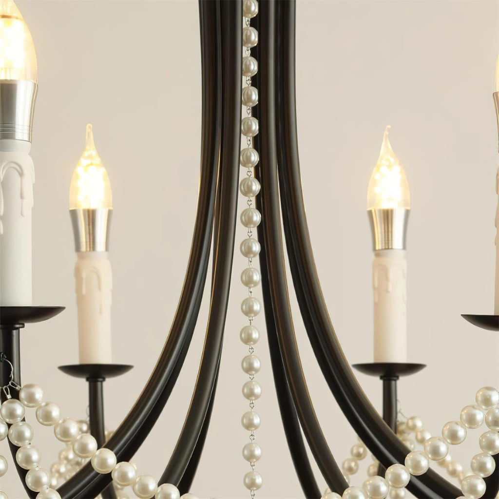 Luminaire Rococo Lustre Style Bougie Cristal Noir Pendentif