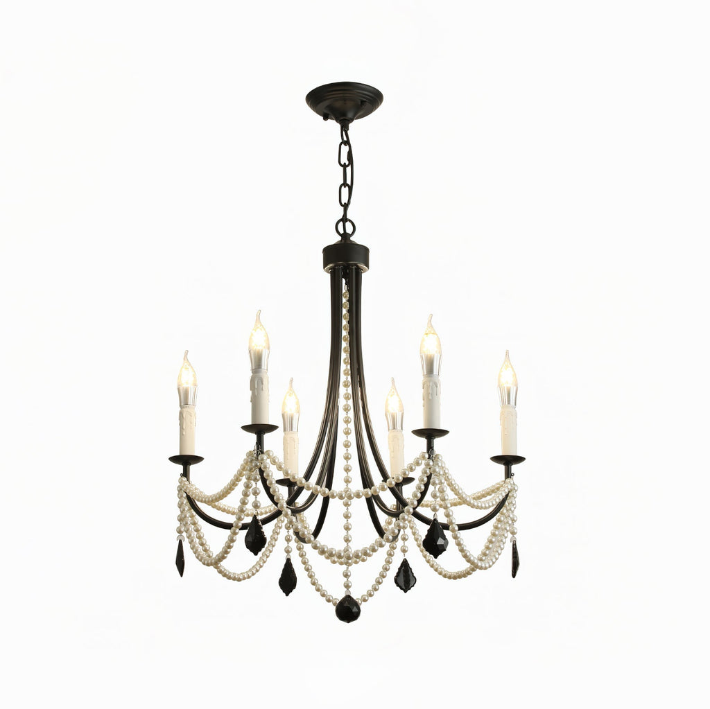 Luminaire Rococo Lustre Style Bougie Cristal Noir Pendentif