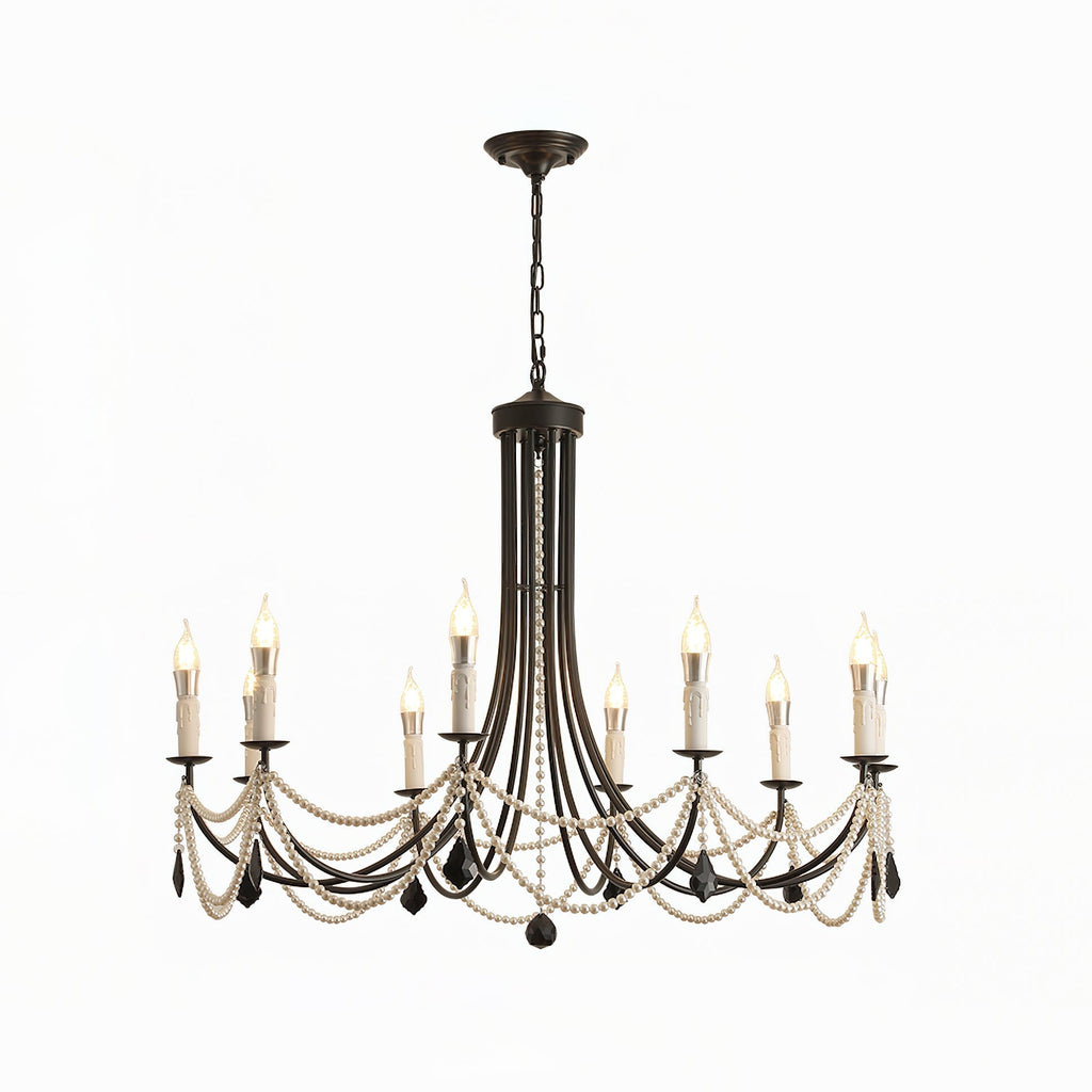 Luminaire Rococo Lustre Style Bougie Cristal Noir Pendentif