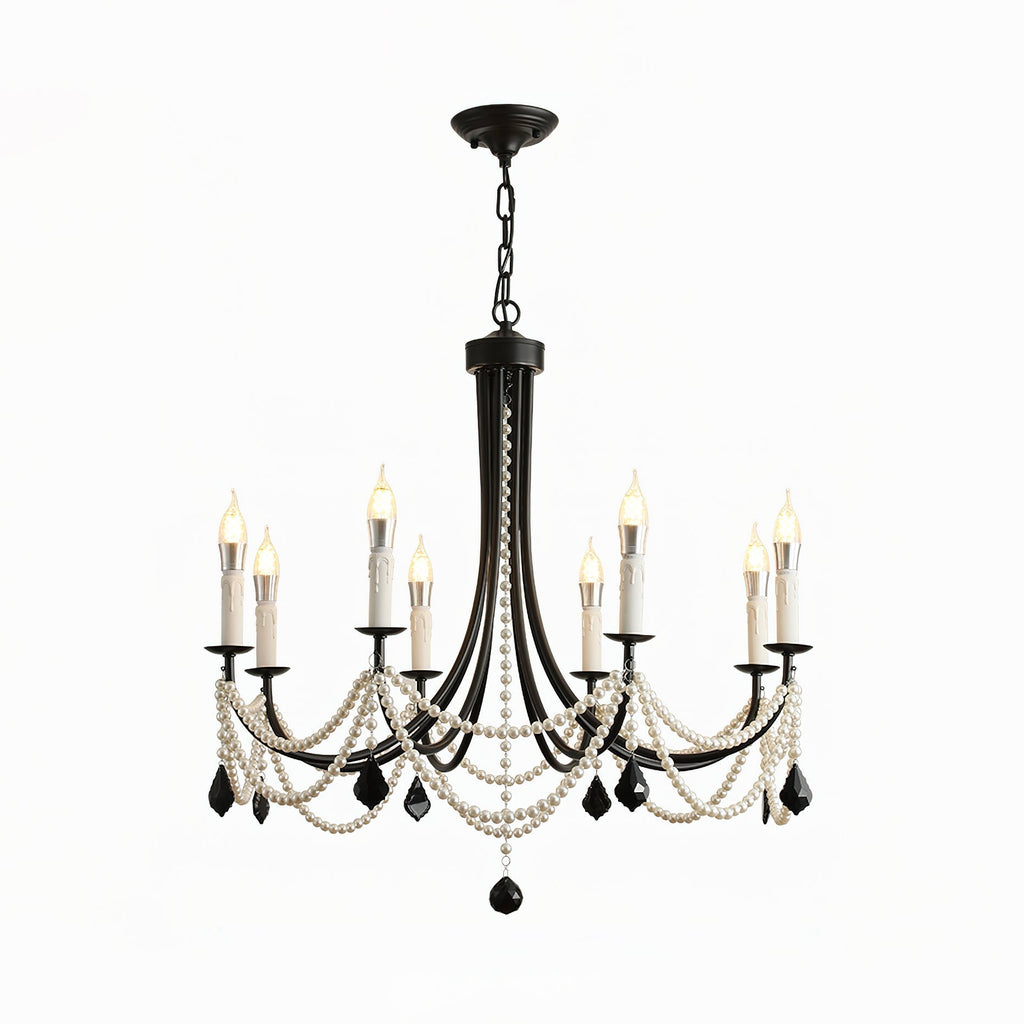 Luminaire Rococo Lustre Style Bougie Cristal Noir Pendentif