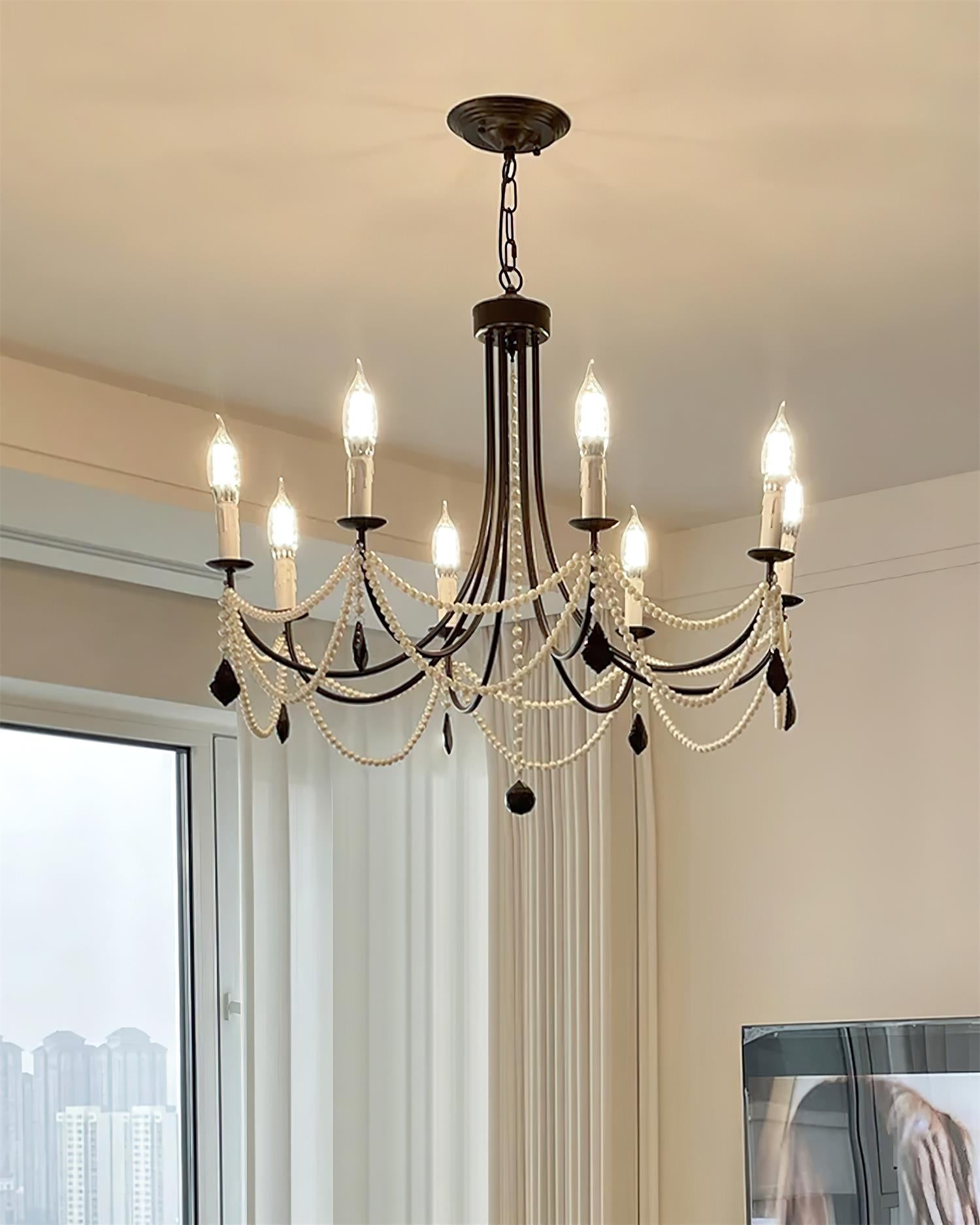 Luminaire Rococo Lustre Style Bougie Cristal Noir Pendentif