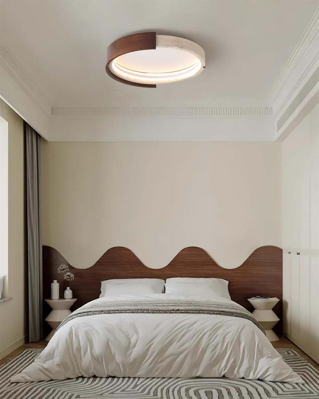 Luminaire en travertin Ritta Plafonnier Halo Moderne Travertin Bois