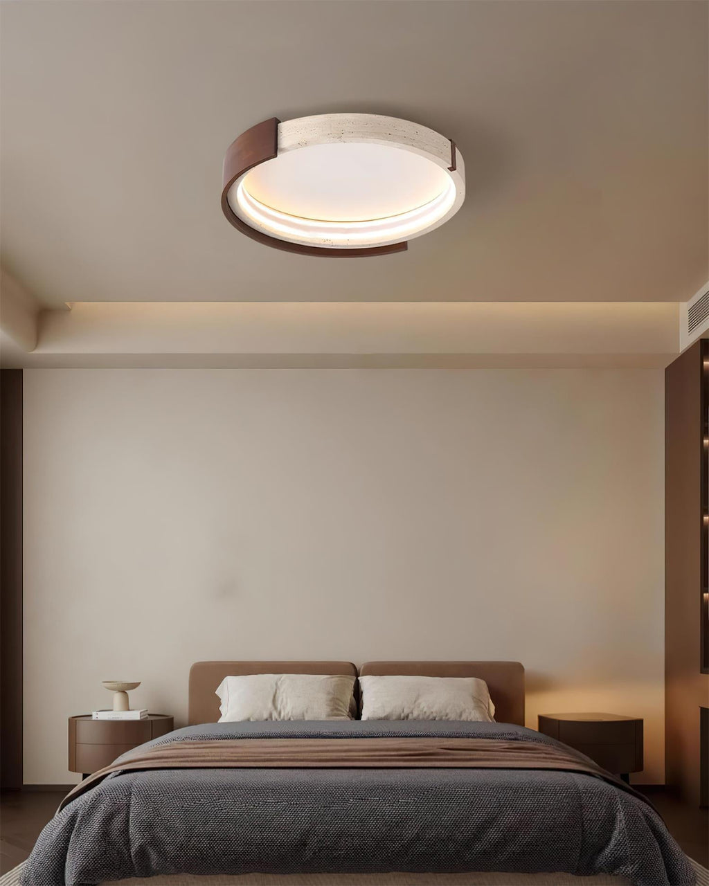 Luminaire en travertin Ritta Plafonnier Halo Moderne Travertin Bois