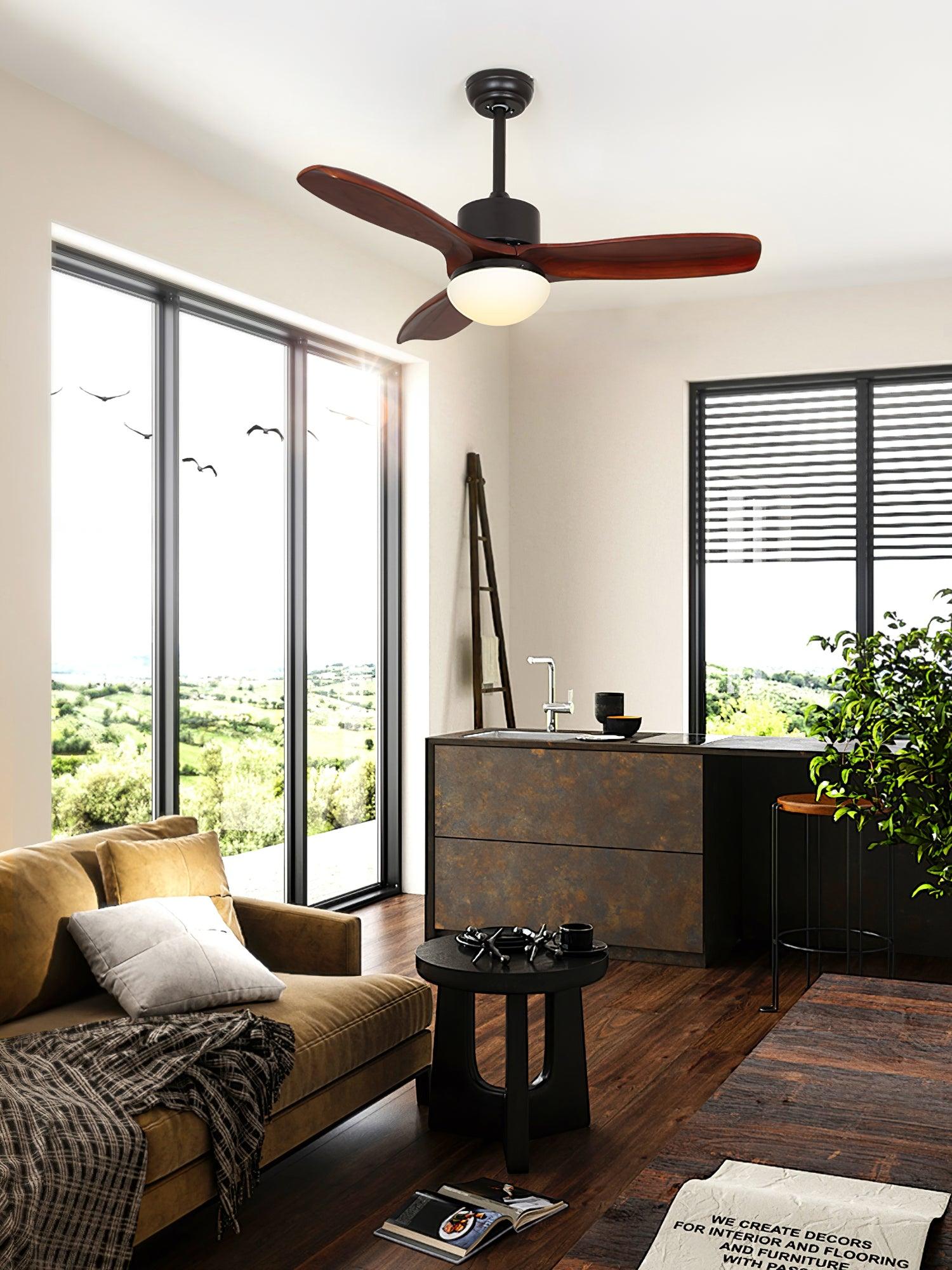 Ventilateur de Plafond Design Bois et Blanc avec LED Silencieux Télécommande incluse