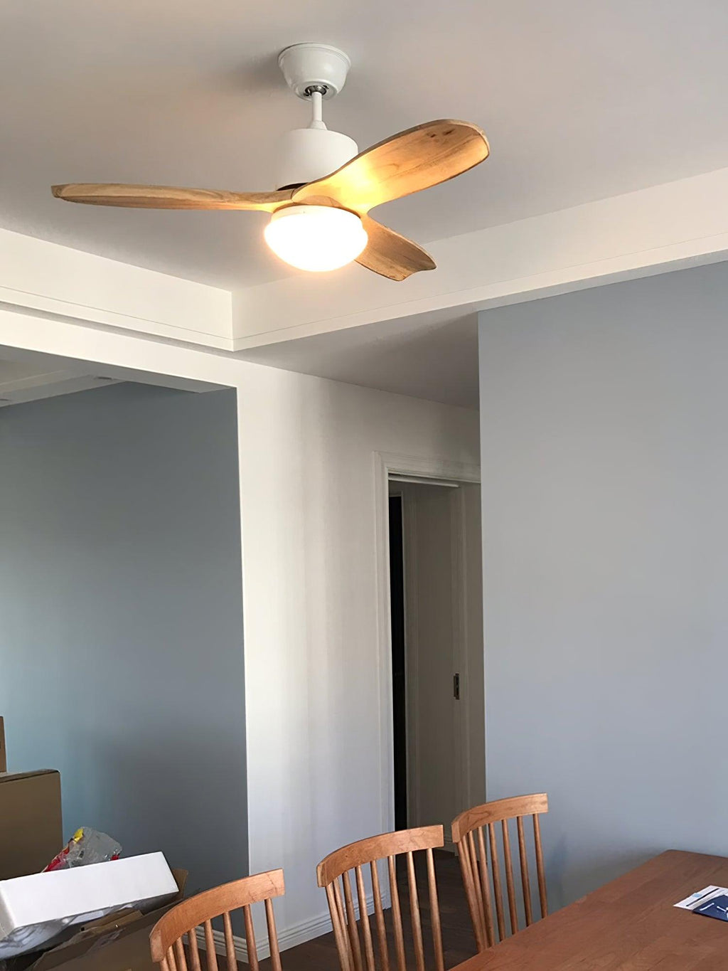 Ventilateur de Plafond Design Bois et Blanc avec LED Silencieux Télécommande incluse