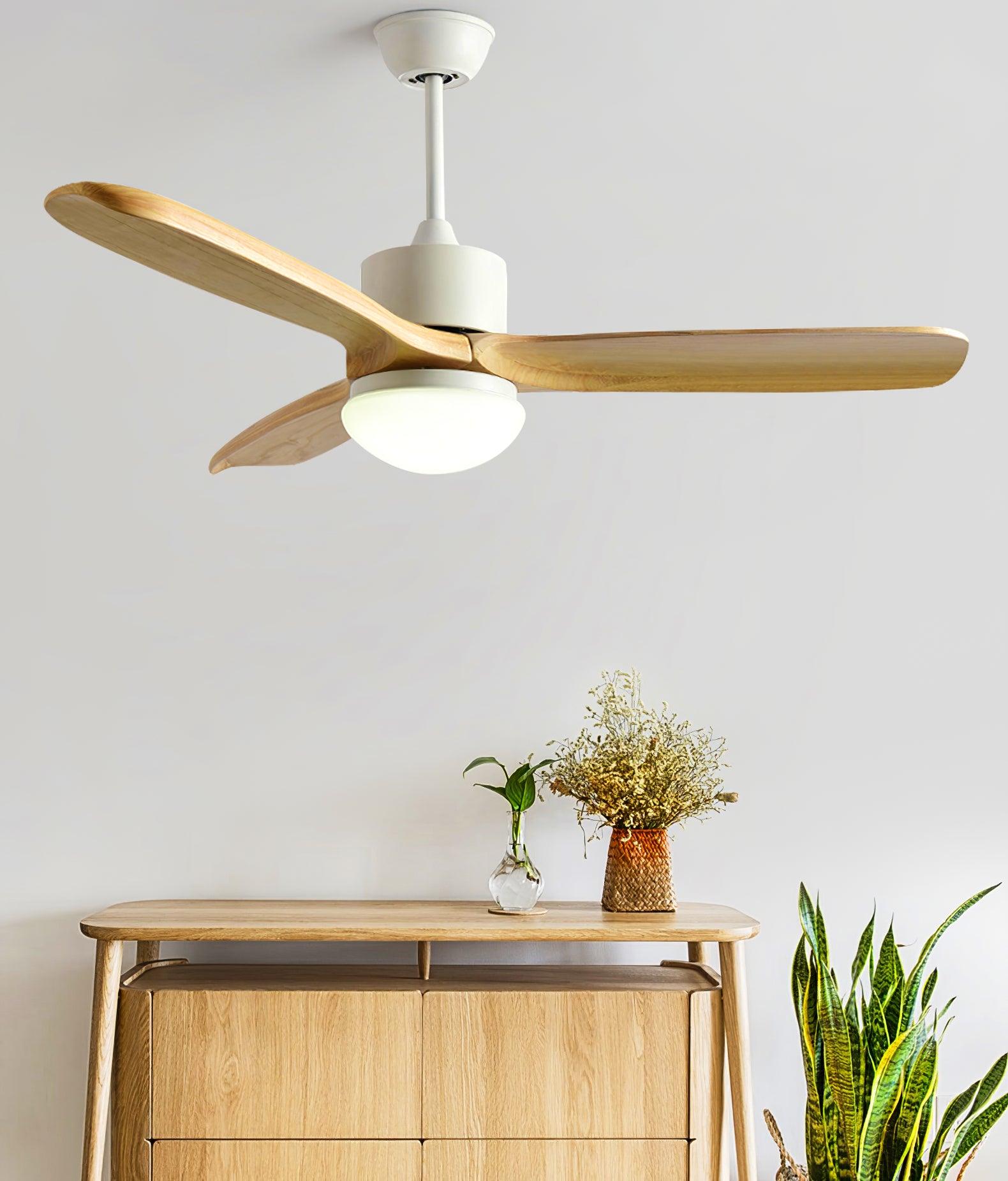 Ventilateur de Plafond Design Bois et Blanc avec LED Silencieux Télécommande incluse