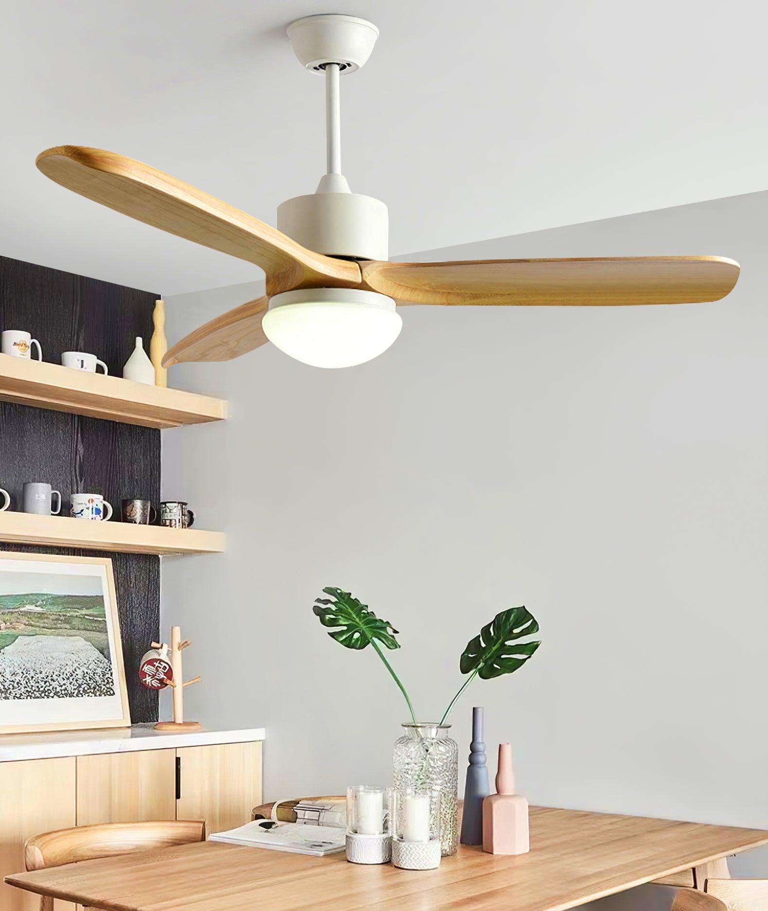 Ventilateur de Plafond Design Bois et Blanc avec LED Silencieux Télécommande incluse