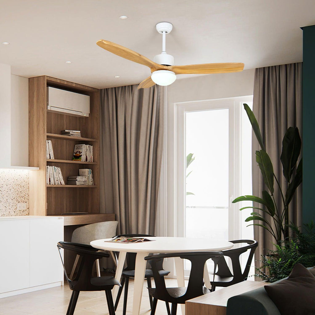 Ventilateur de Plafond Design Bois et Blanc avec LED Silencieux Télécommande incluse