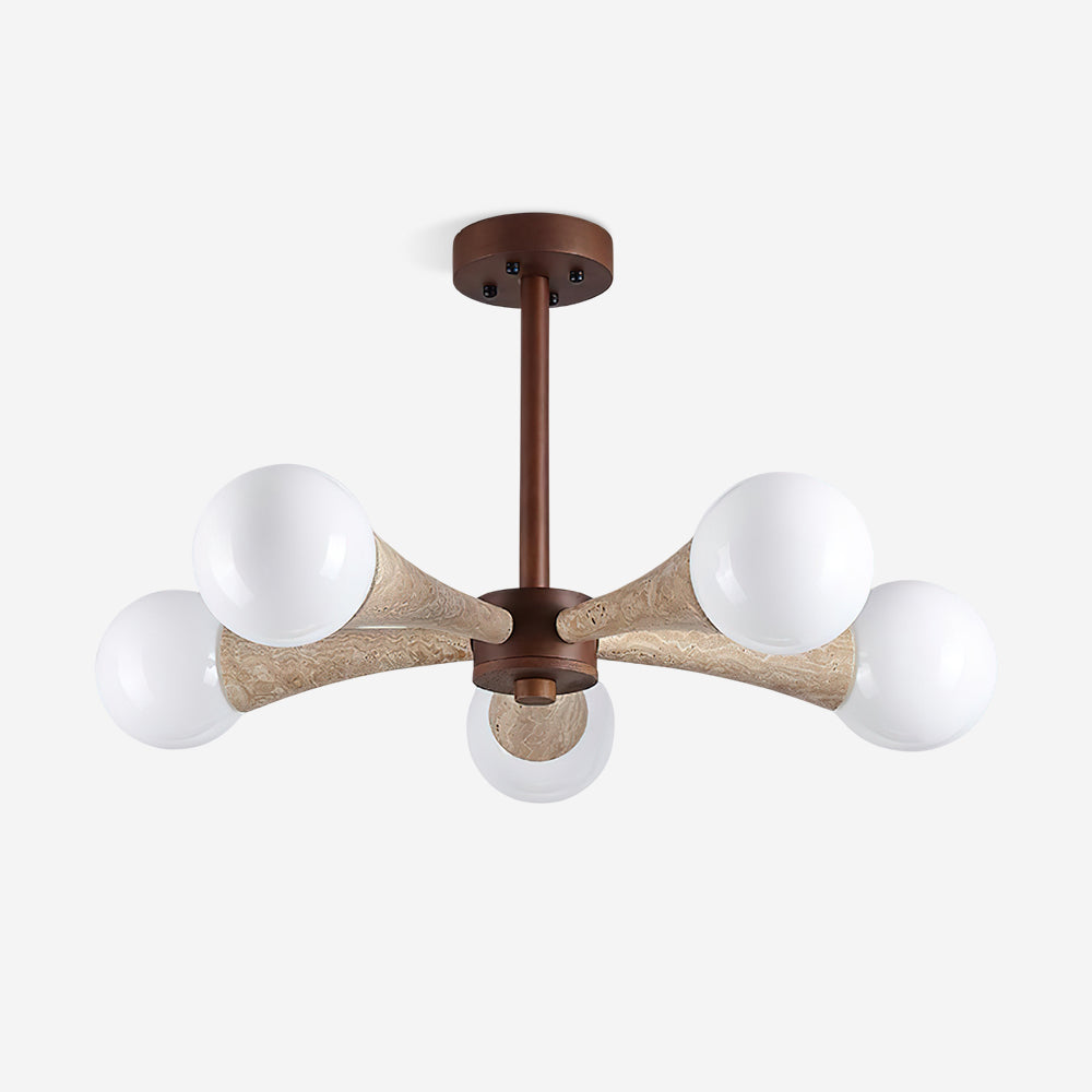 Luminaire en travertin Ritta Plafonnier Bois et Travertin Fixe au Plafond