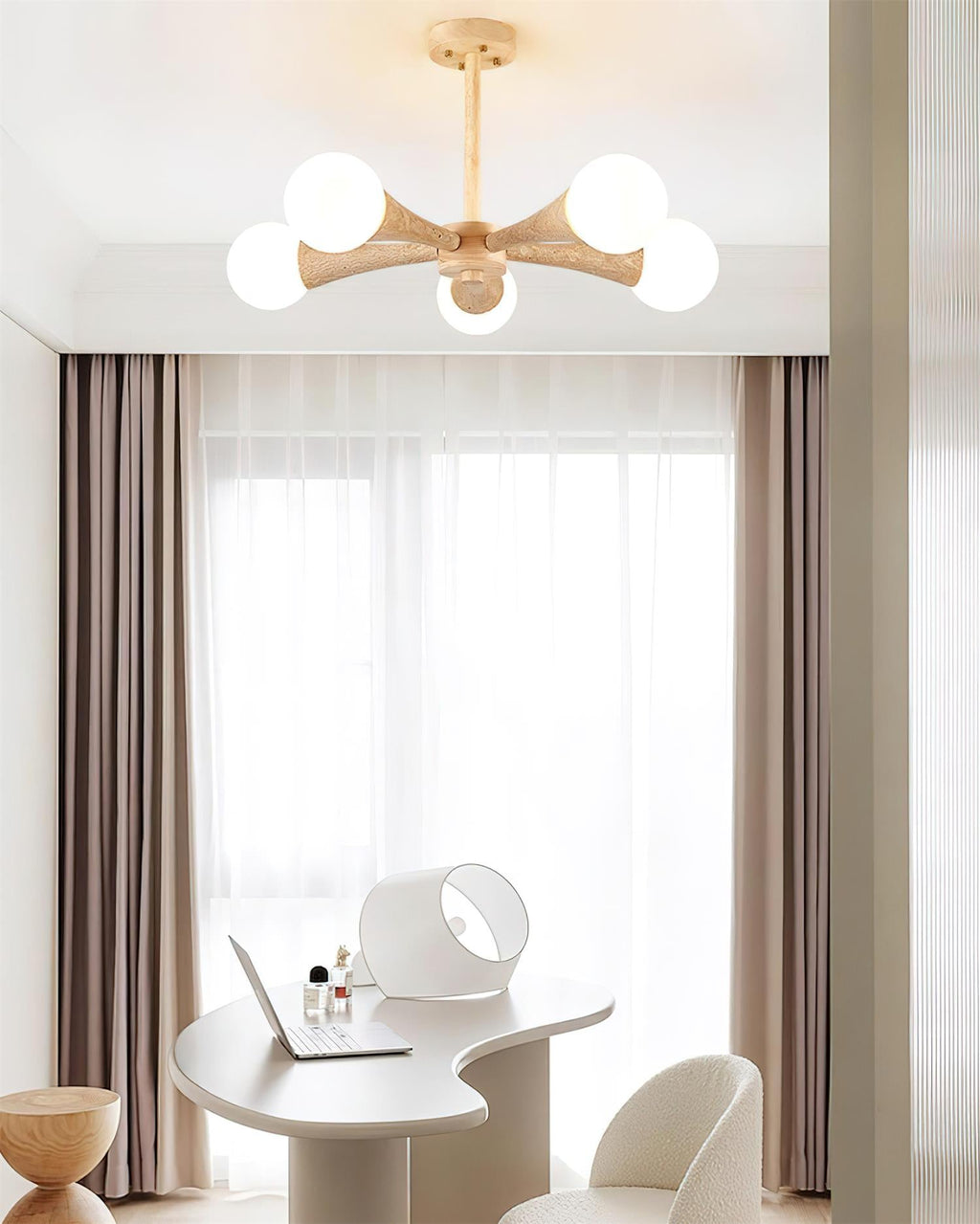Luminaire en travertin Ritta Plafonnier Bois et Travertin Fixe au Plafond