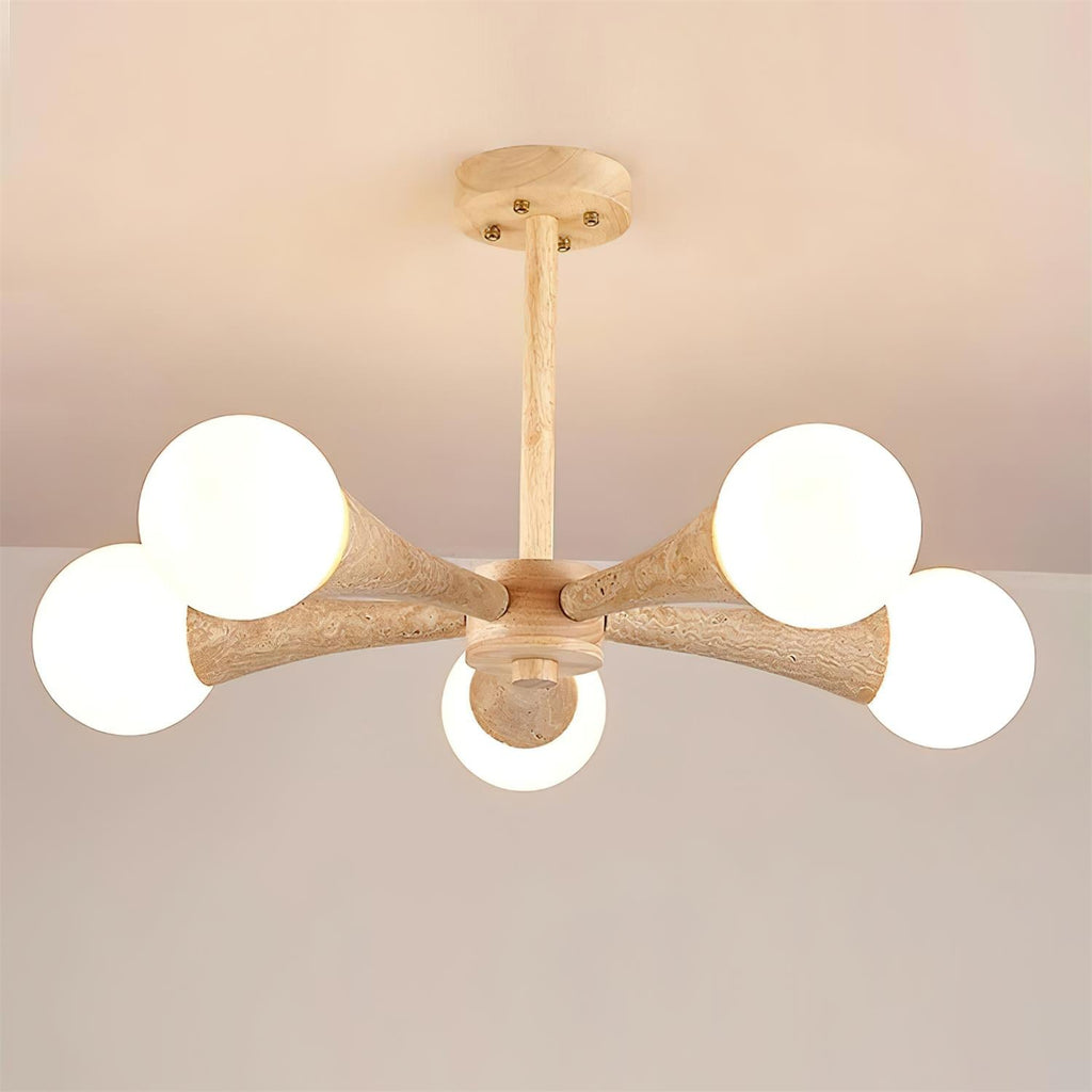 Luminaire en travertin Ritta Plafonnier Bois et Travertin Fixe au Plafond