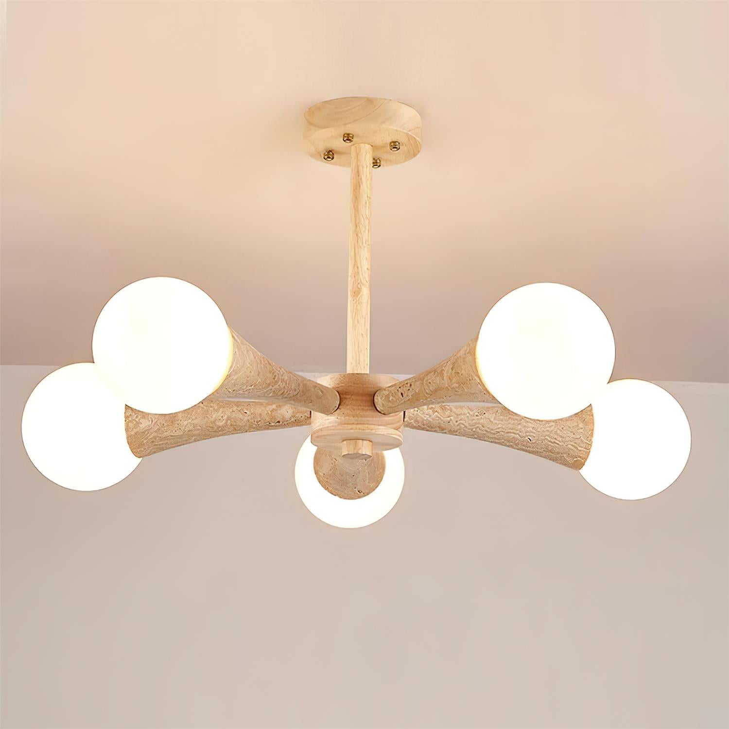 Luminaire en travertin Ritta Plafonnier Bois et Travertin Fixe au Plafond