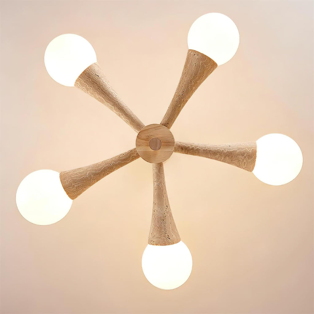 Luminaire en travertin Ritta Plafonnier Bois et Travertin Fixe au Plafond