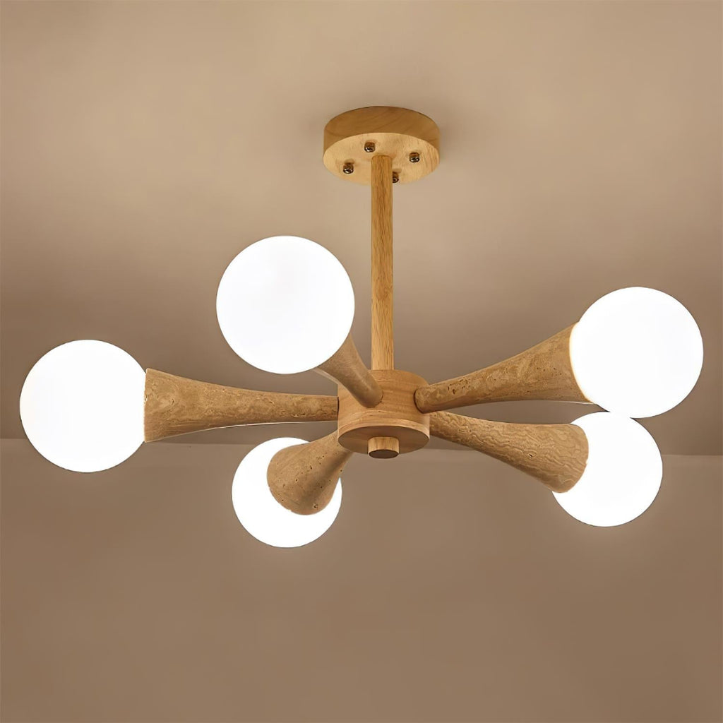 Luminaire en travertin Ritta Plafonnier Bois et Travertin Fixe au Plafond