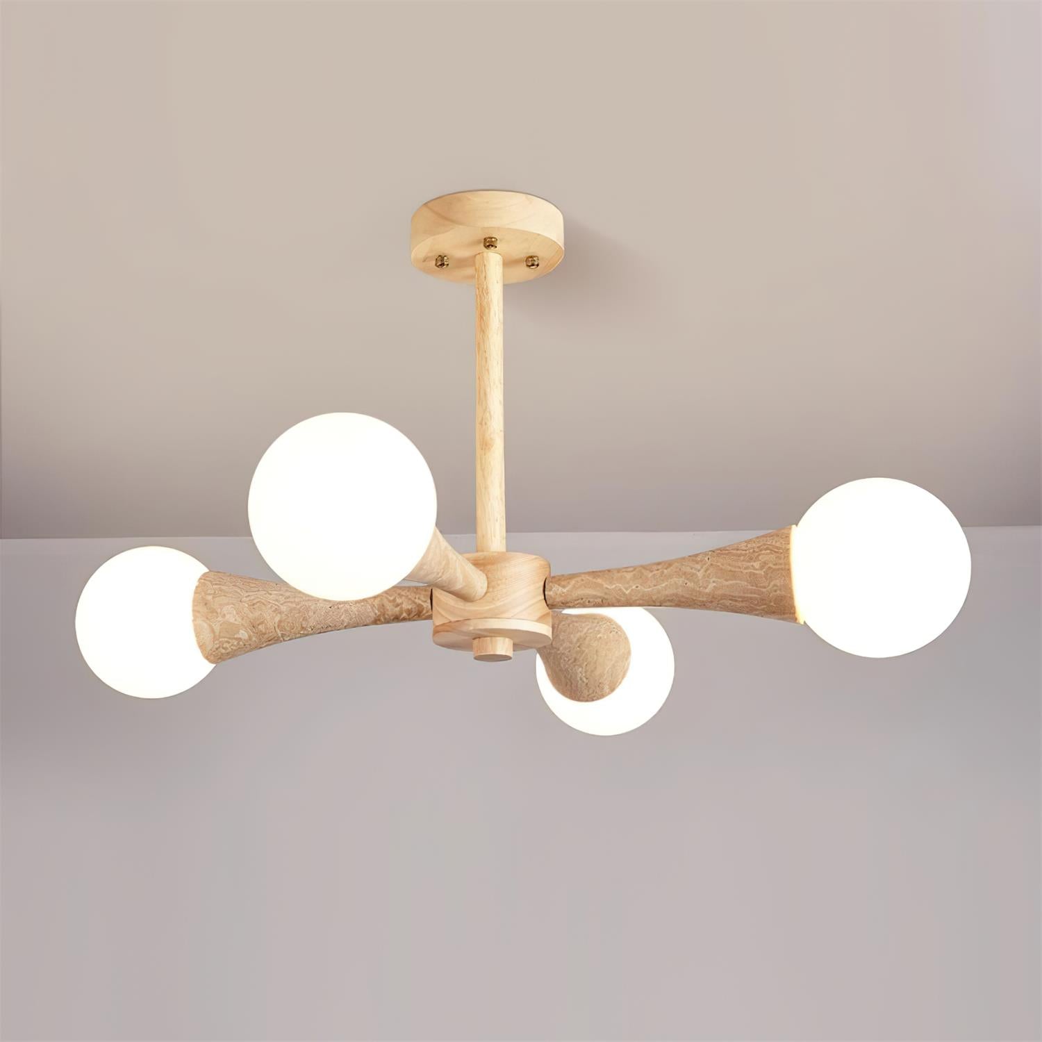 Luminaire en travertin Ritta Plafonnier Bois et Travertin Fixe au Plafond
