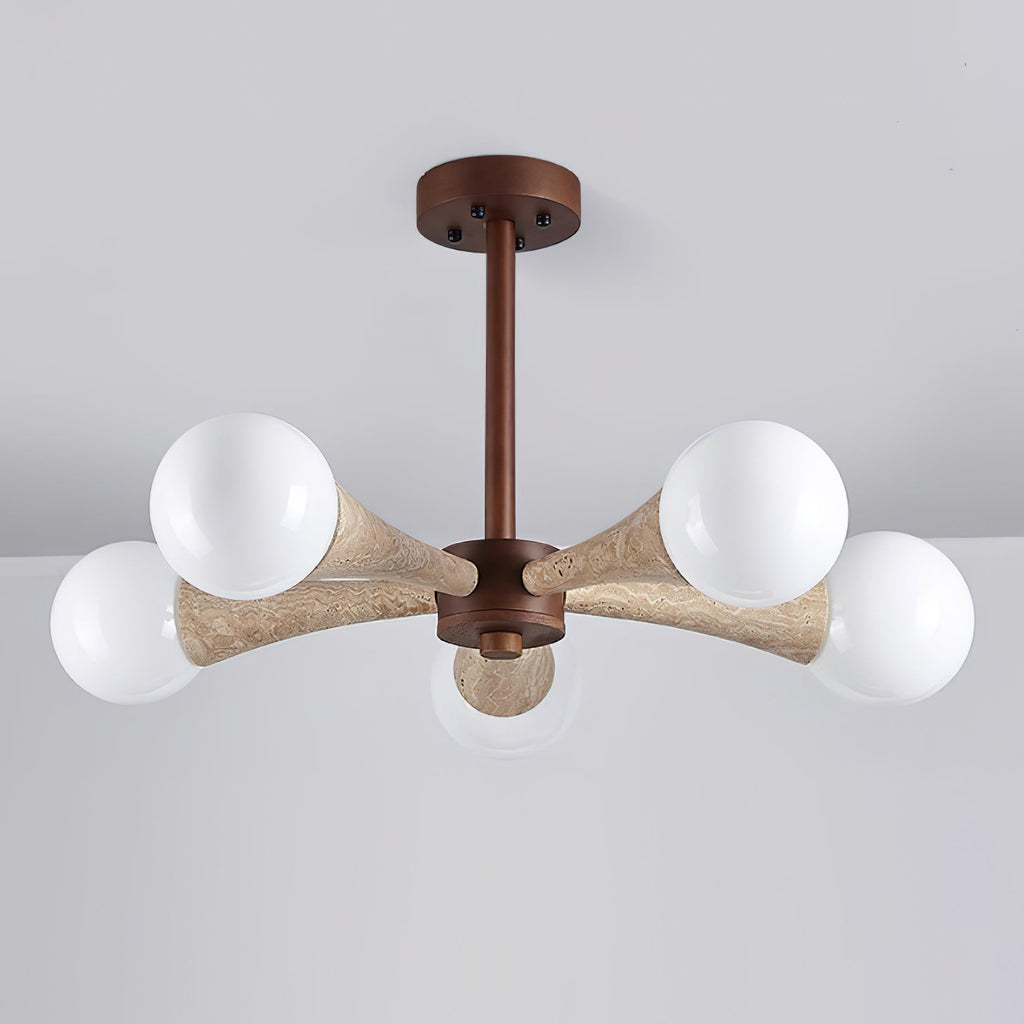 Luminaire en travertin Ritta Plafonnier Bois et Travertin Fixe au Plafond