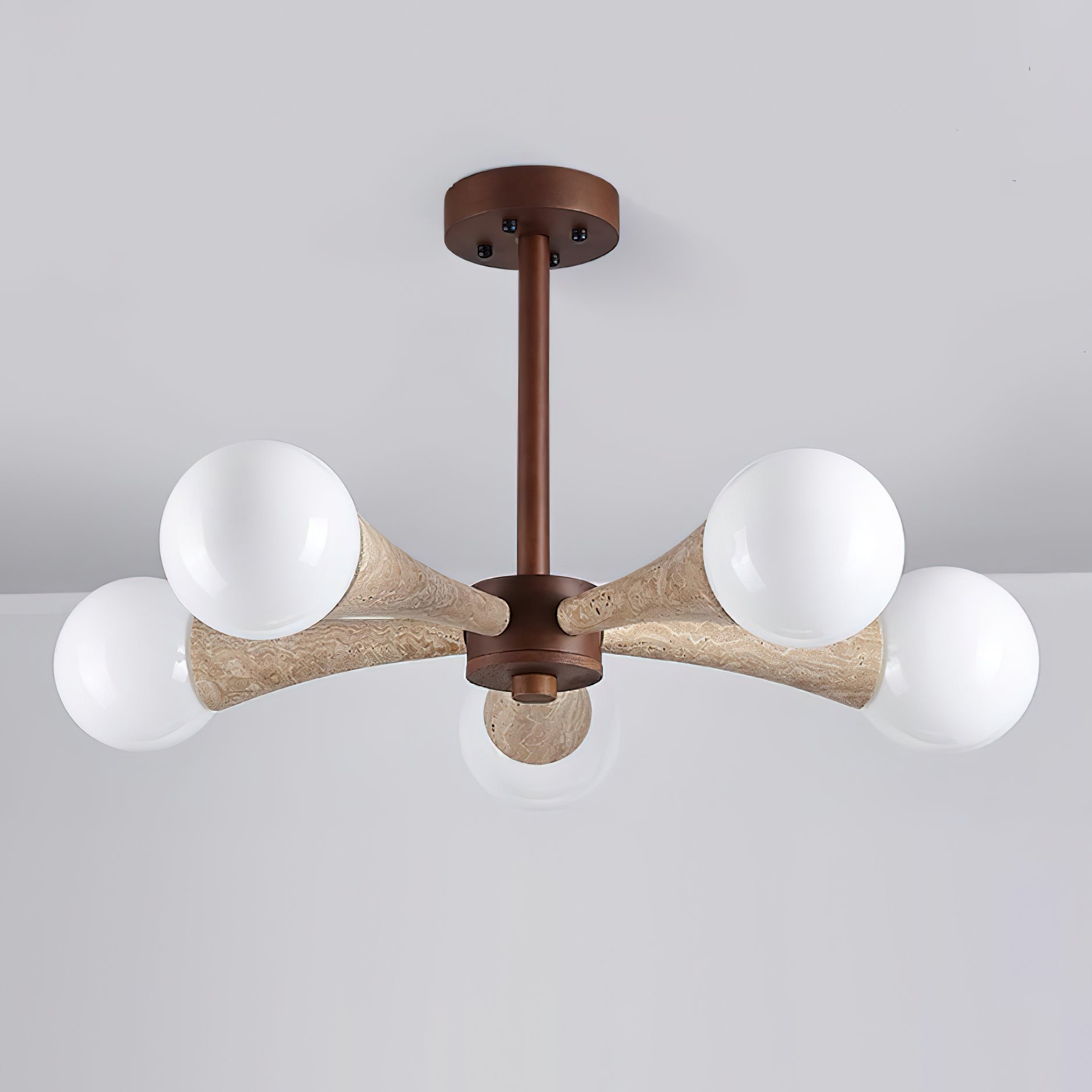 Luminaire en travertin Ritta Plafonnier Bois et Travertin Fixe au Plafond