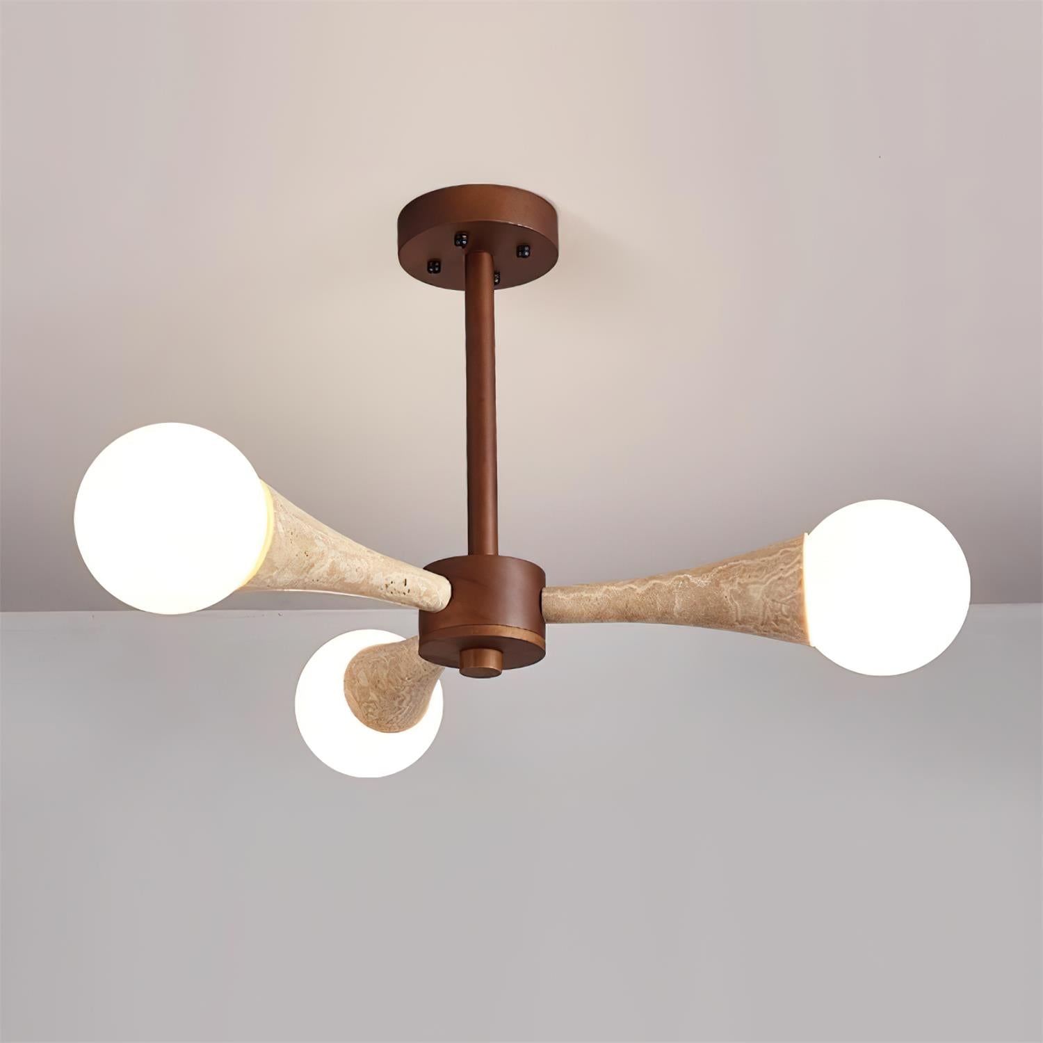 Luminaire en travertin Ritta Plafonnier Bois et Travertin Fixe au Plafond
