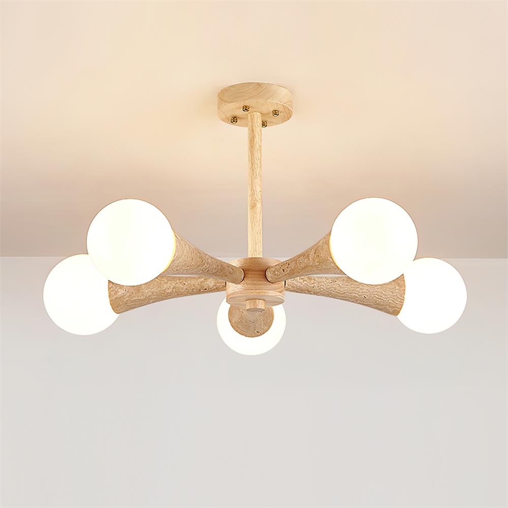 Luminaire en travertin Ritta Plafonnier Bois et Travertin Fixe au Plafond