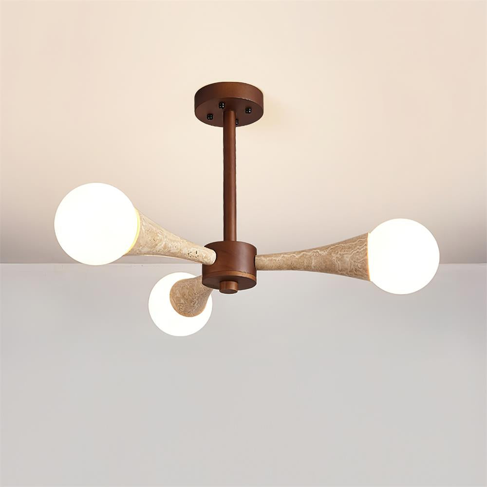 Luminaire en travertin Ritta Plafonnier Bois et Travertin Fixe au Plafond