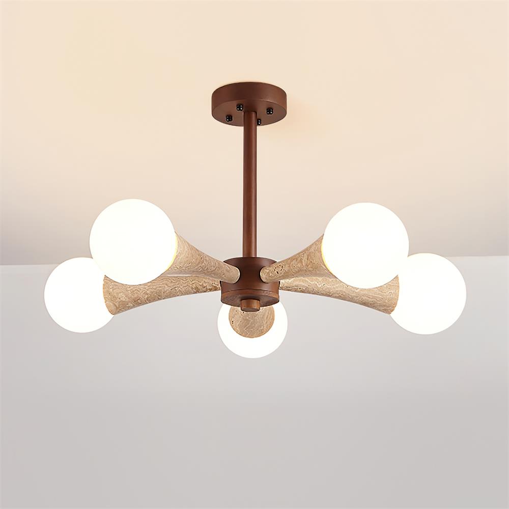 Luminaire en travertin Ritta Plafonnier Bois et Travertin Fixe au Plafond