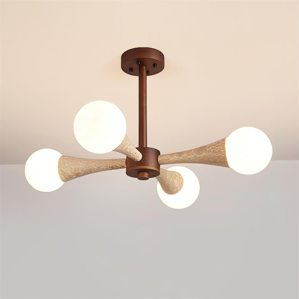 Luminaire en travertin Ritta Plafonnier Bois et Travertin Fixe au Plafond