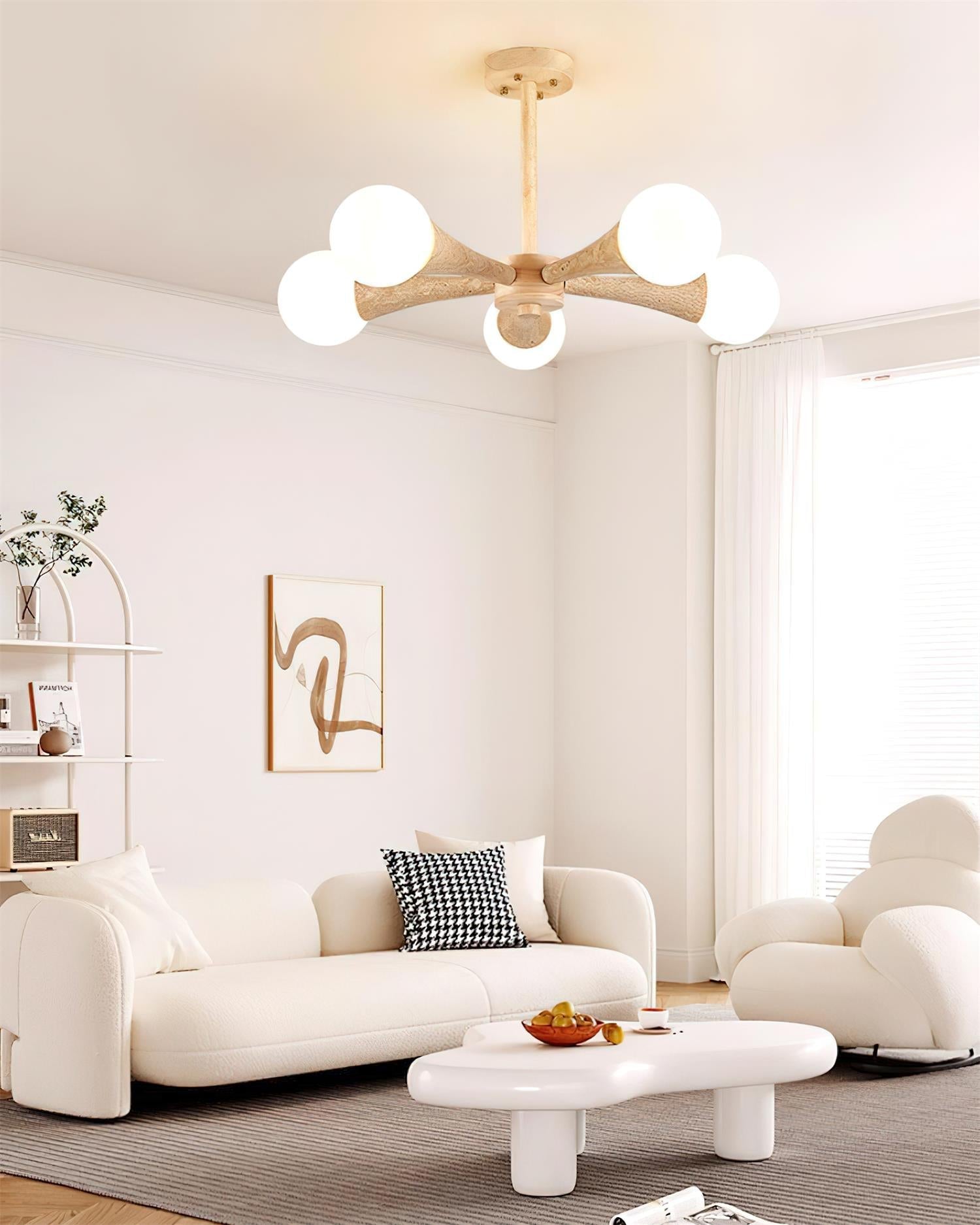 Luminaire en travertin Ritta Plafonnier Bois et Travertin Fixe au Plafond
