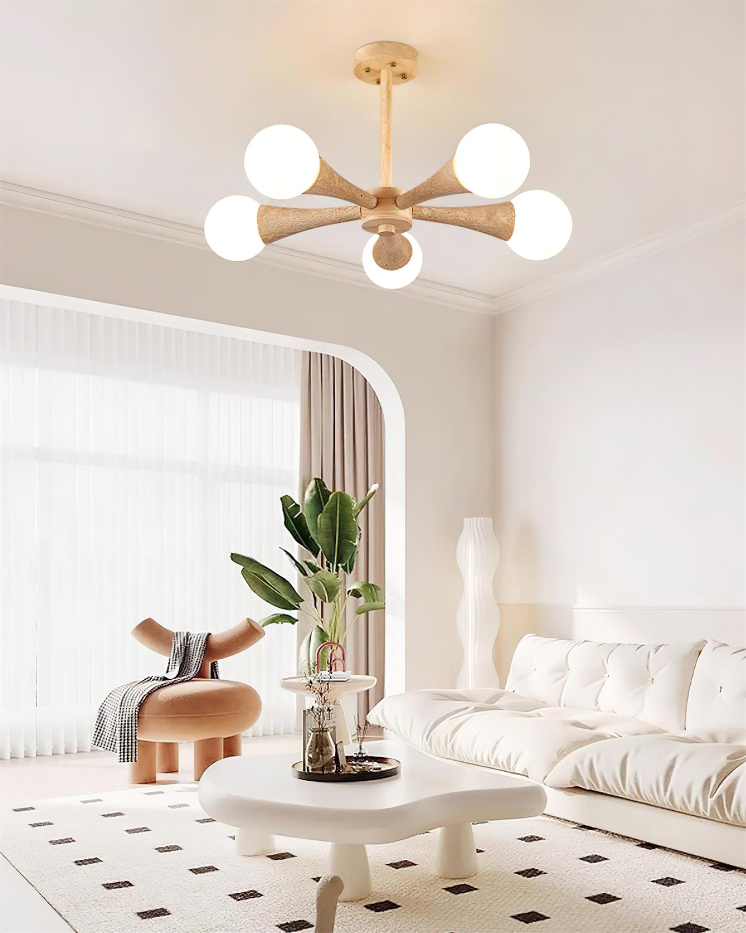 Luminaire en travertin Ritta Plafonnier Bois et Travertin Fixe au Plafond