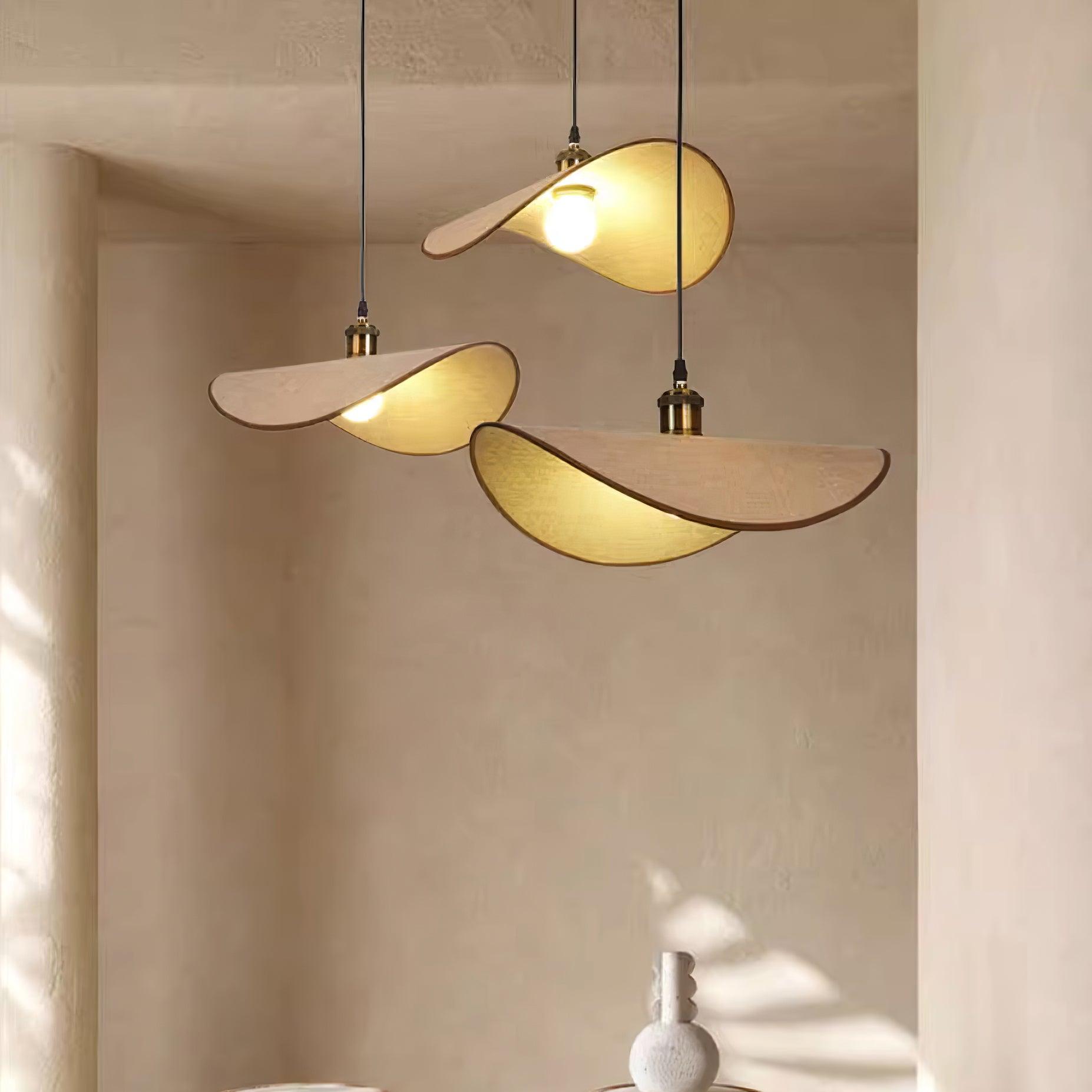 Aira Suspension Lampe Abat-jour en lin Bois Organique Sculptural
