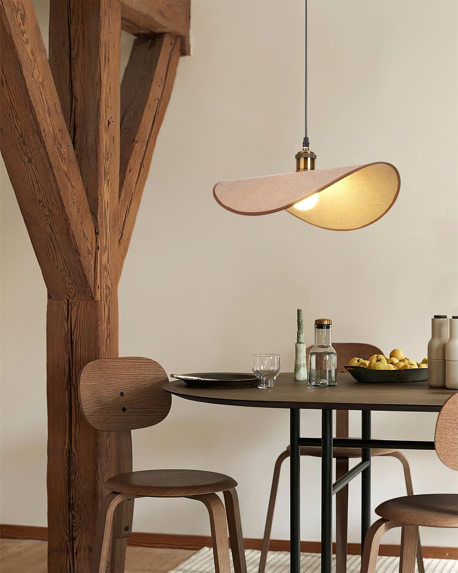 Aira Suspension Lampe Abat-jour en lin Bois Organique Sculptural