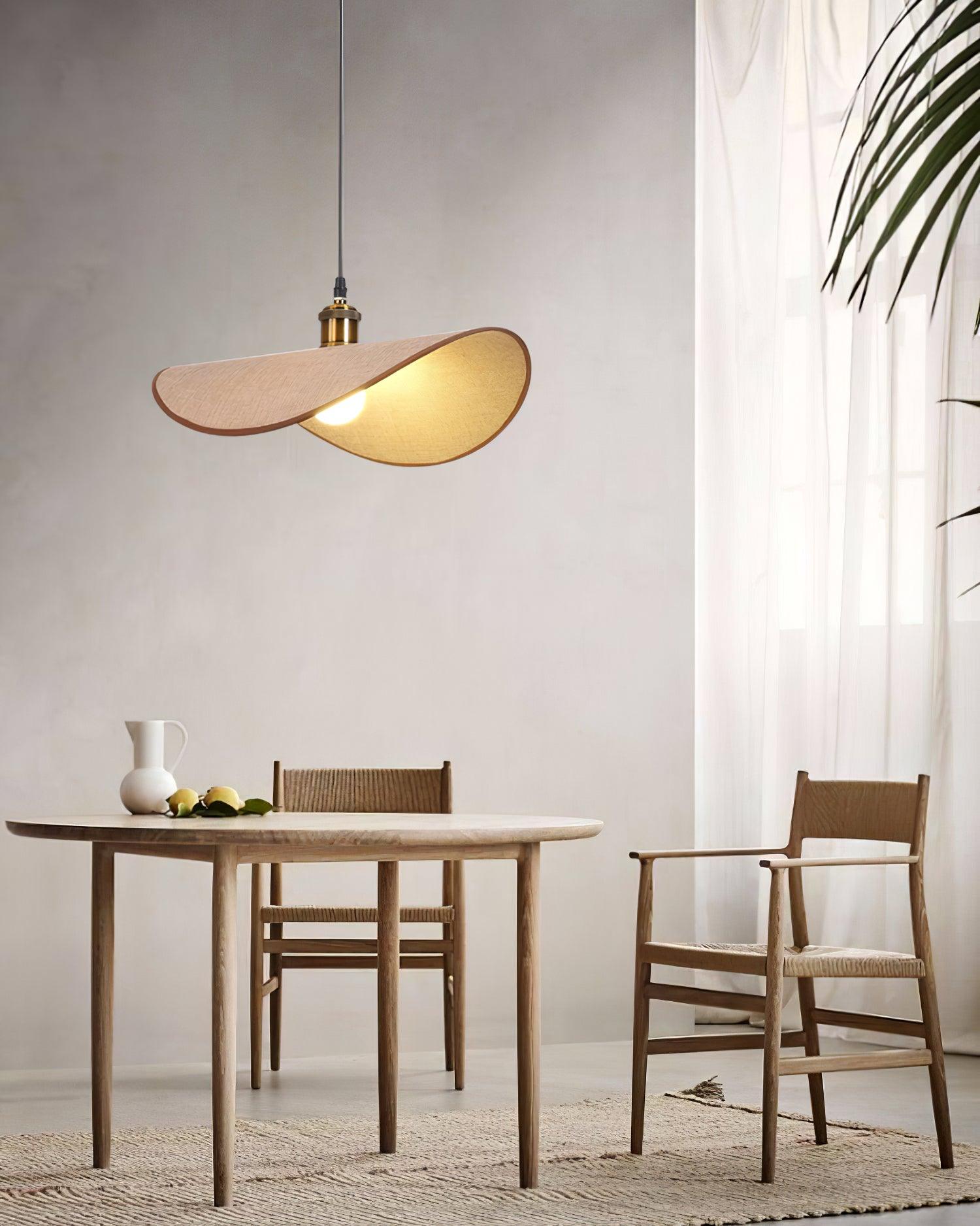 Aira Suspension Lampe Abat-jour en lin Bois Organique Sculptural