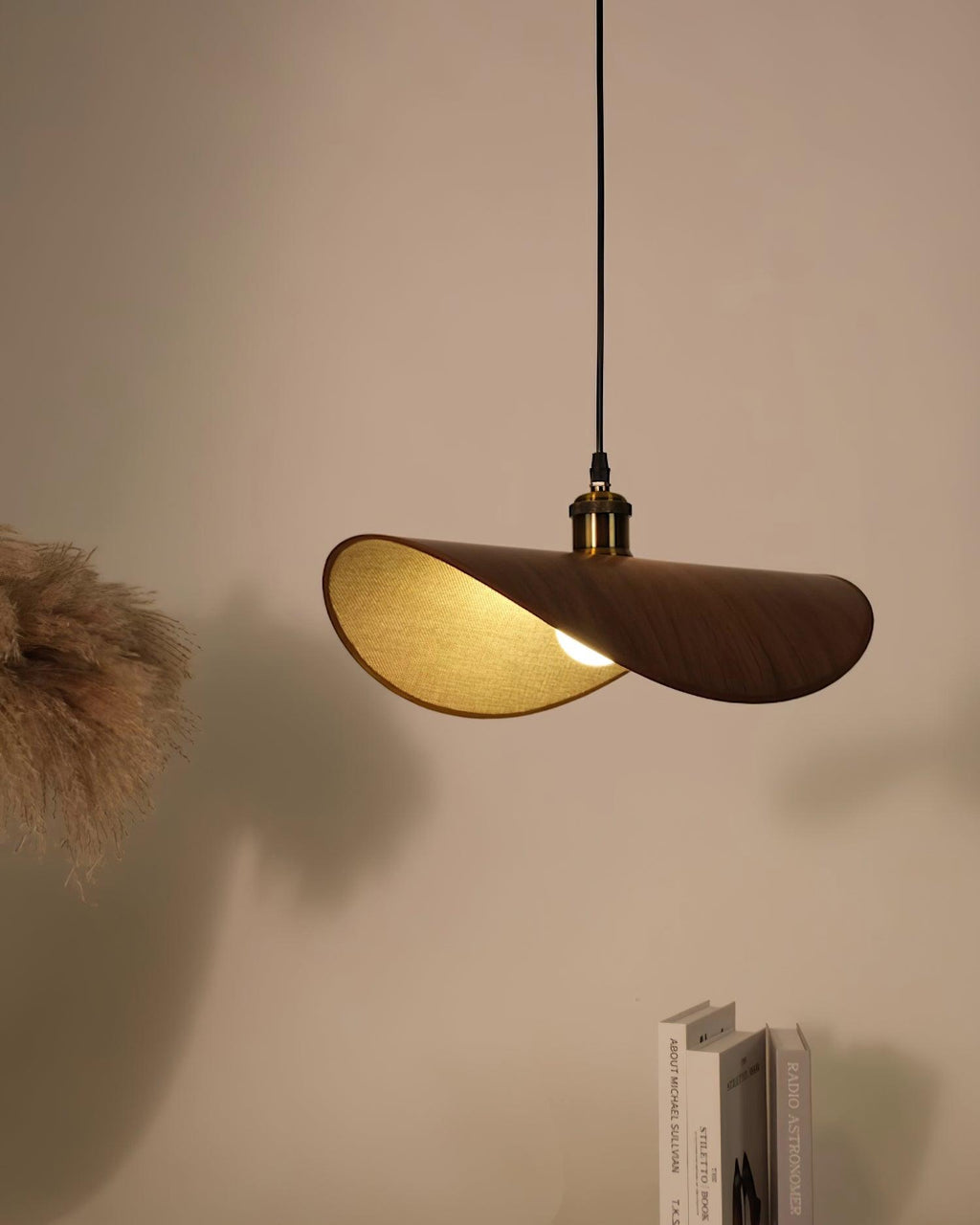 Aira Suspension Lampe Abat-jour en lin Bois Organique Sculptural