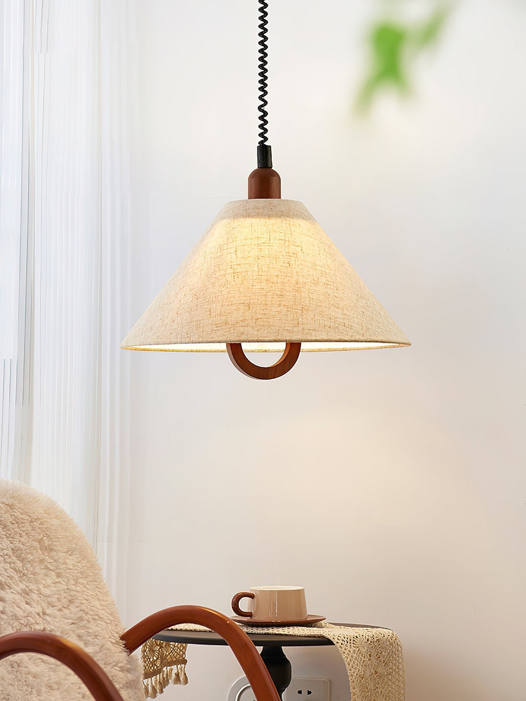 Alcaria Premium Nordic Art Tissu Bois Pendentif Lampe