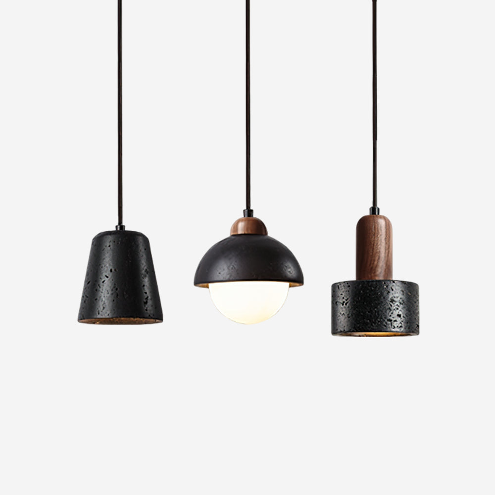 Ritta Ensemble de Lampes Suspendues Travertin Noir