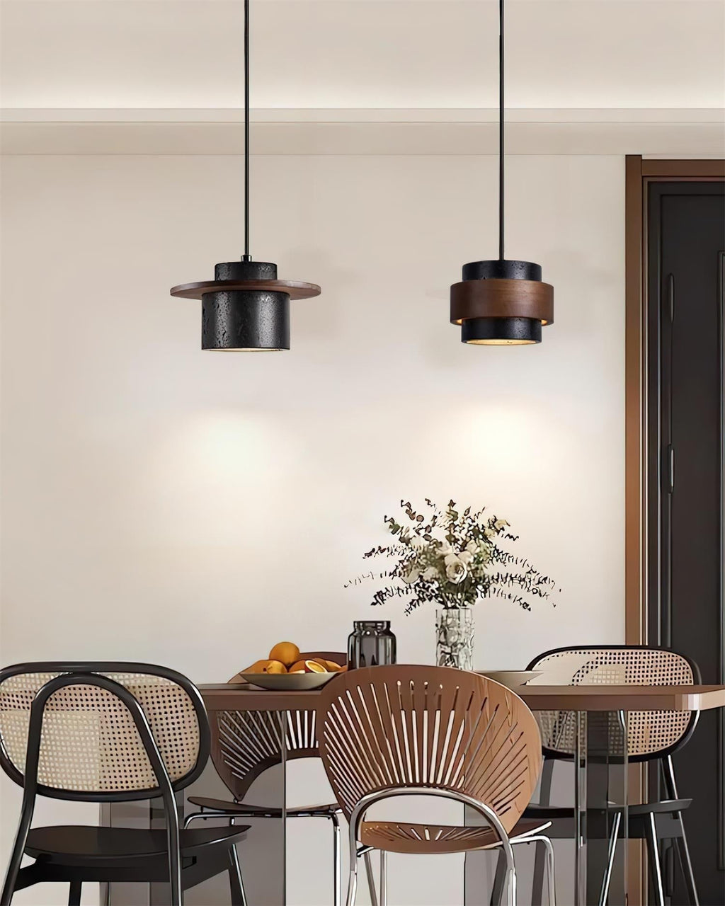 Ritta Ensemble de Lampes Suspendues Travertin Noir
