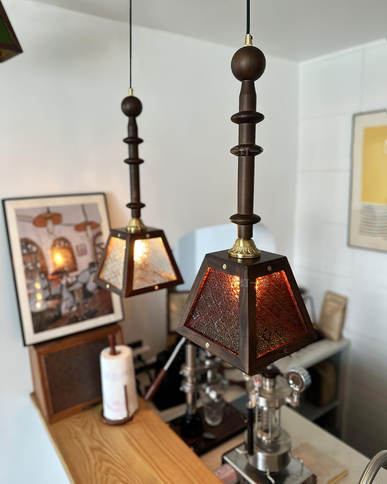 Suspension en verre Alsorisra Lampe Suspension en Verre et Bois à Style Vintage
