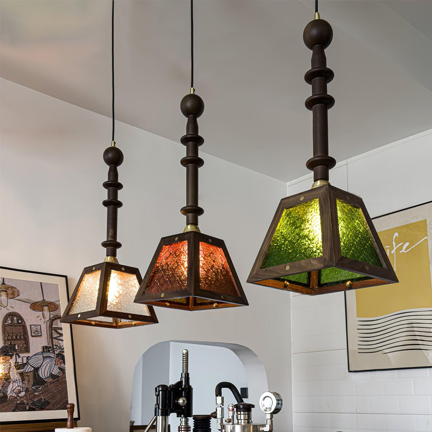 Alsorisra Lampe Suspension en Verre et Bois à Style Vintage