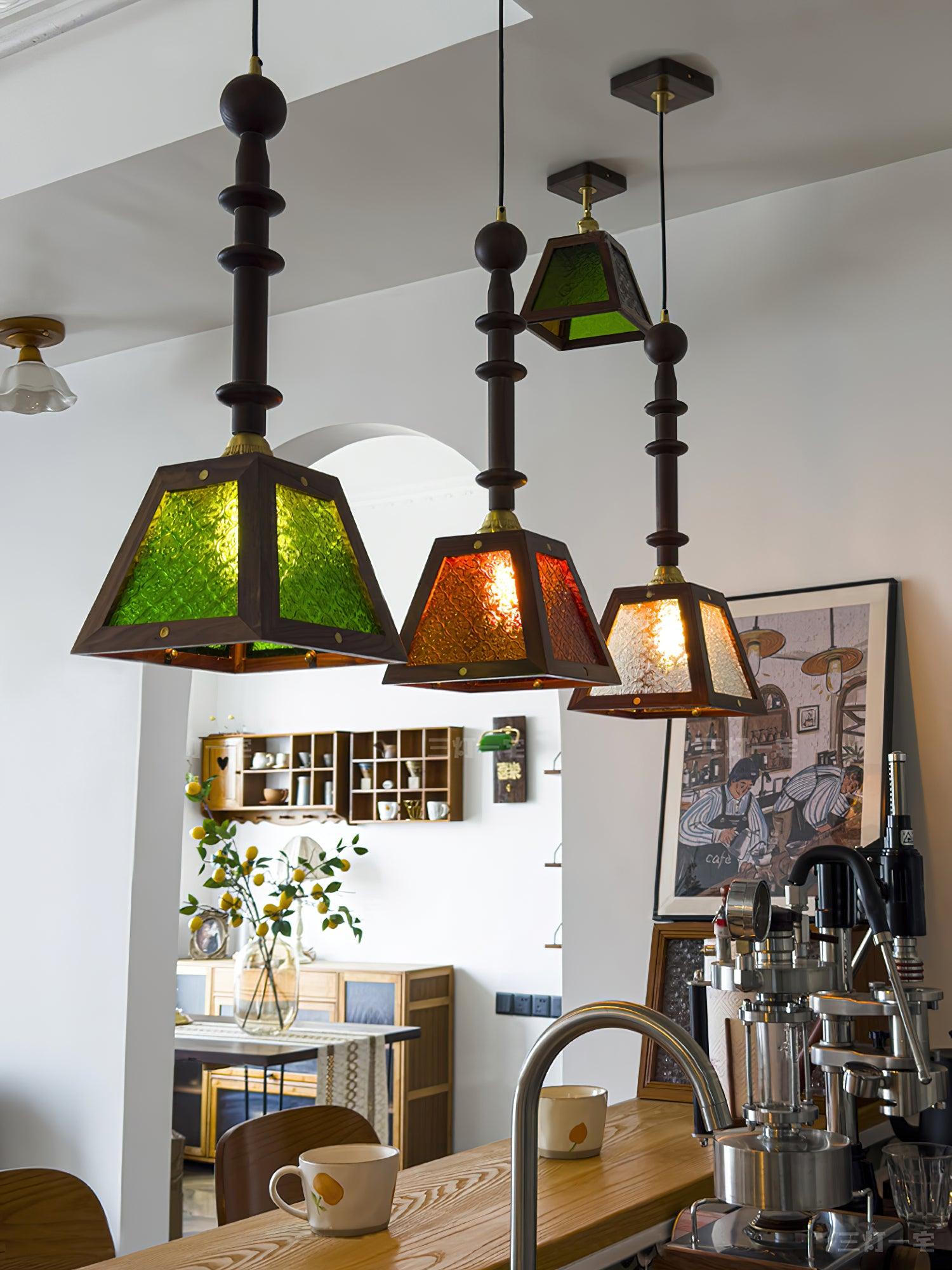 Alsorisra Lampe Suspension en Verre et Bois à Style Vintage