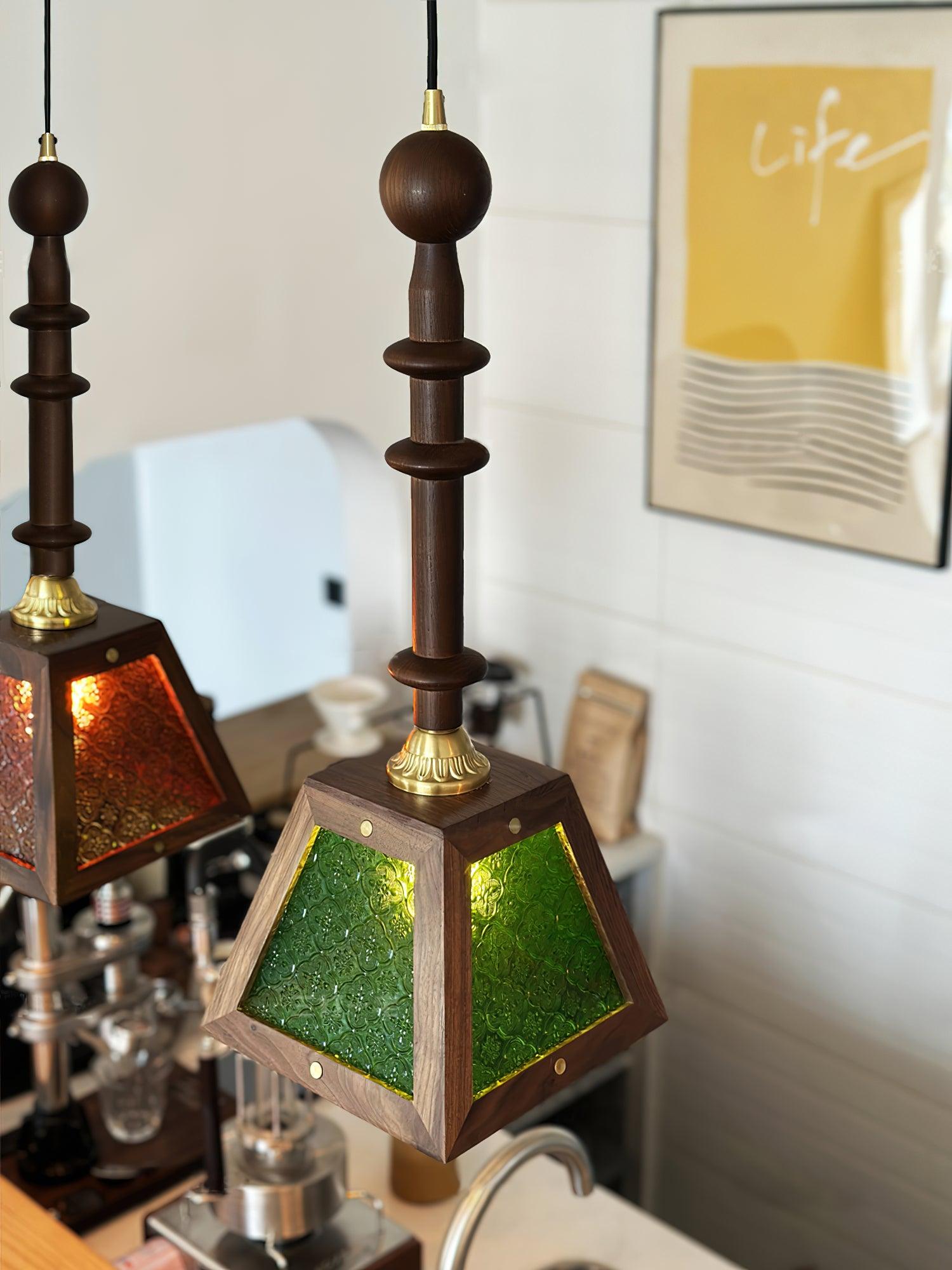 Alsorisra Lampe Suspension en Verre et Bois à Style Vintage