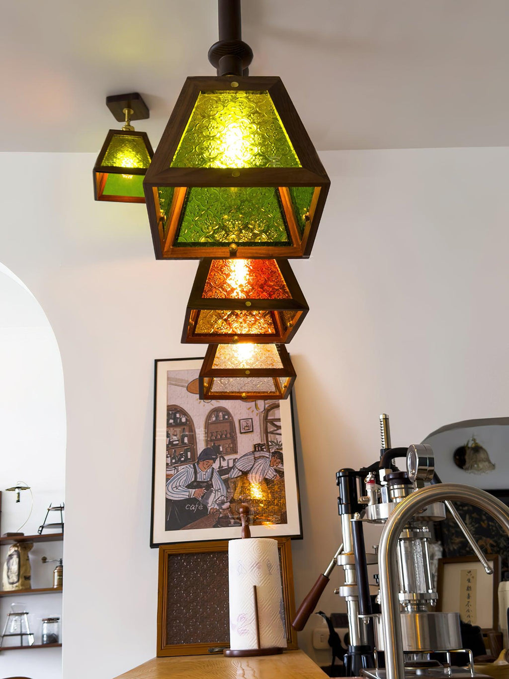 Suspension en verre Alsorisra Lampe Suspension en Verre et Bois à Style Vintage