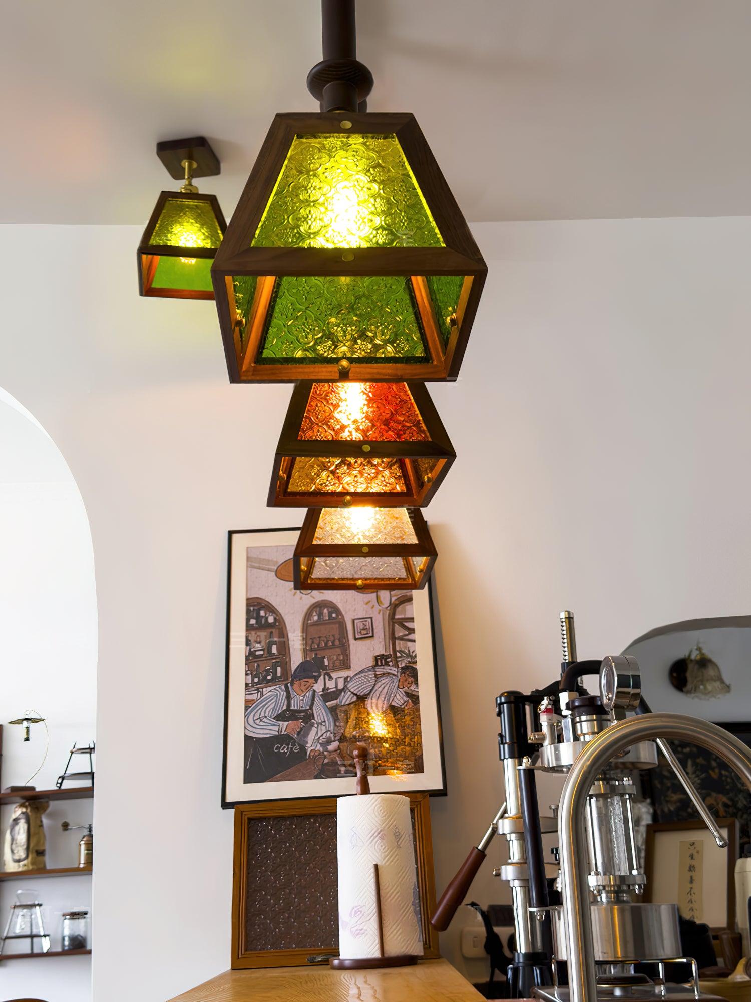 Alsorisra Lampe Suspension en Verre et Bois à Style Vintage