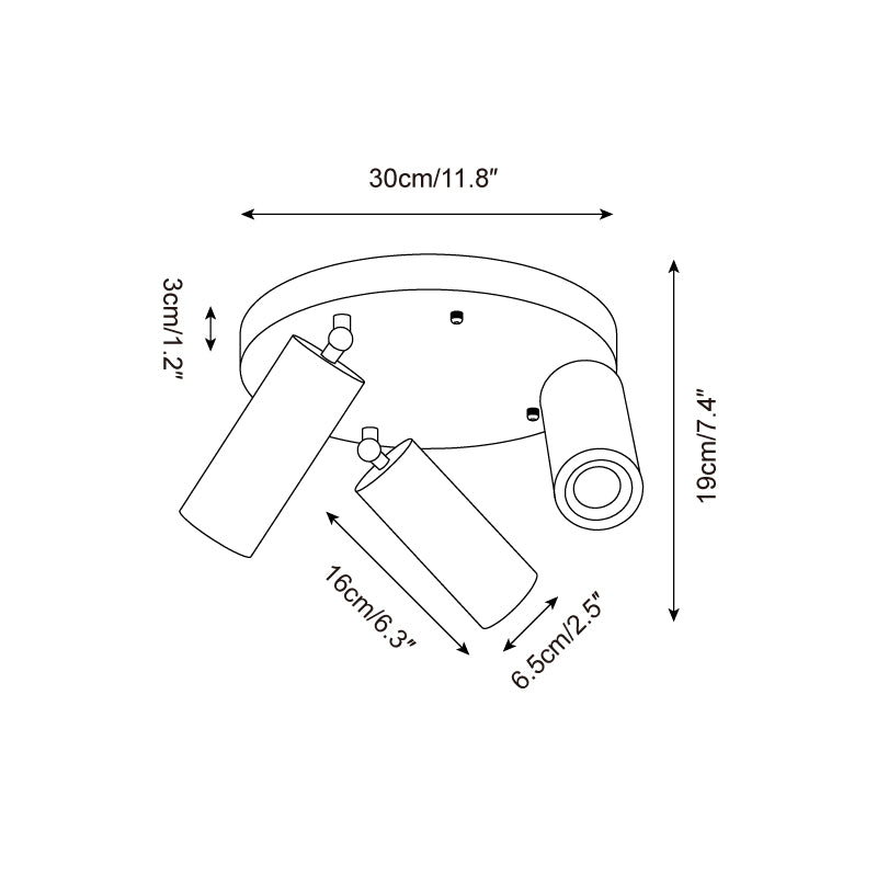 Ritta Plafonnier bois Travertin 3 Têtes Projecteur