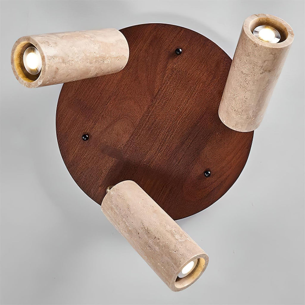 Ritta Plafonnier bois Travertin 3 Têtes Projecteur