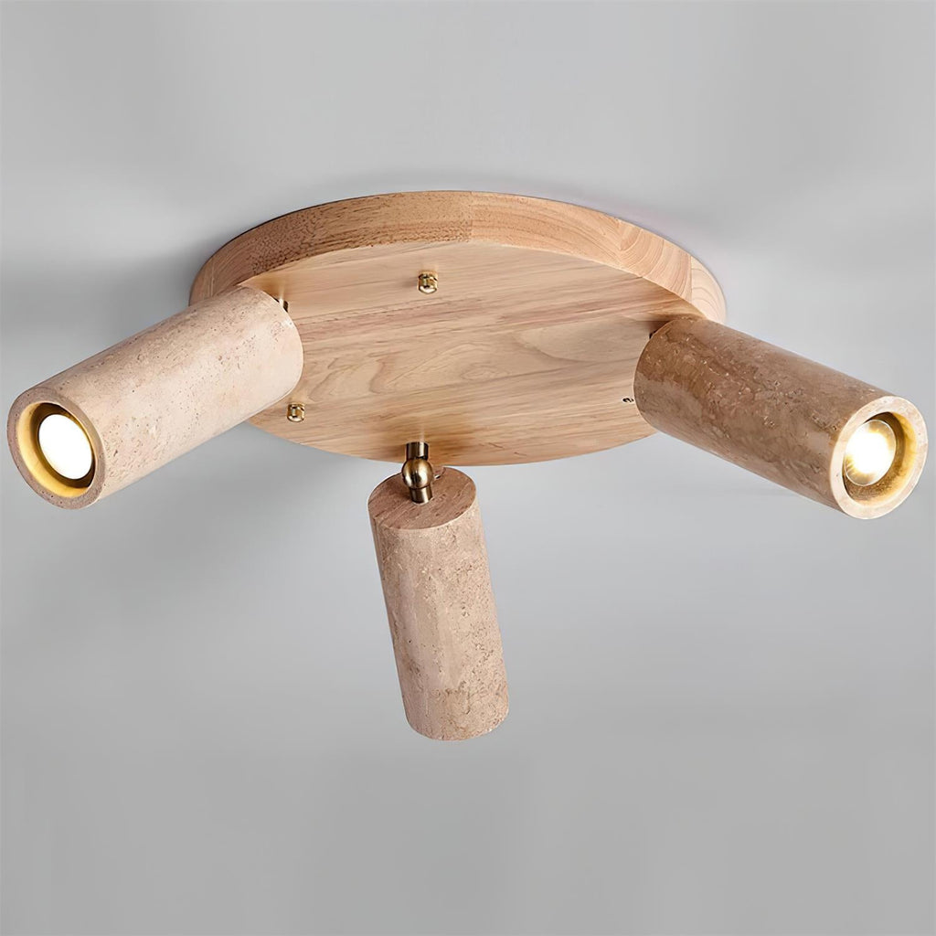 Ritta Plafonnier bois Travertin 3 Têtes Projecteur